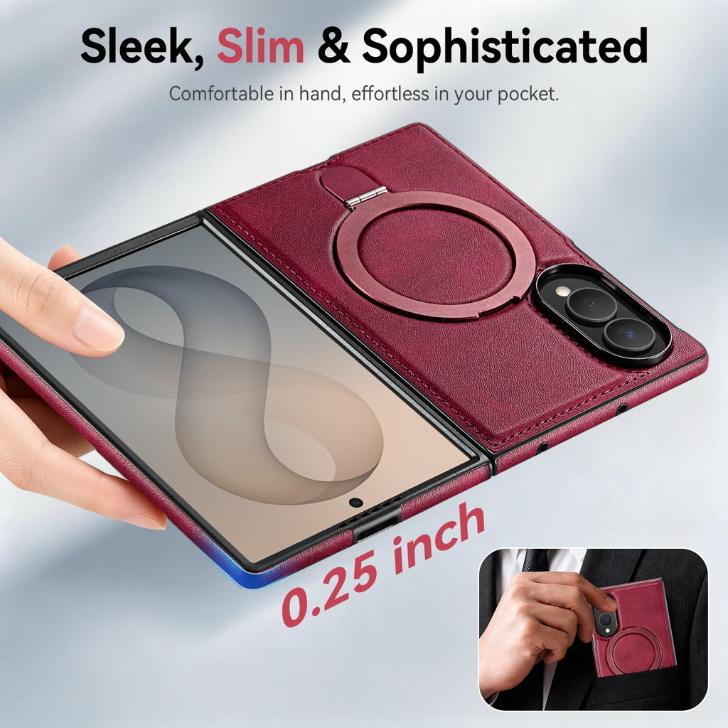 CHEEWADA for Galaxy Z Fold 8 Case with Stand Compatible with Magsafe, Red