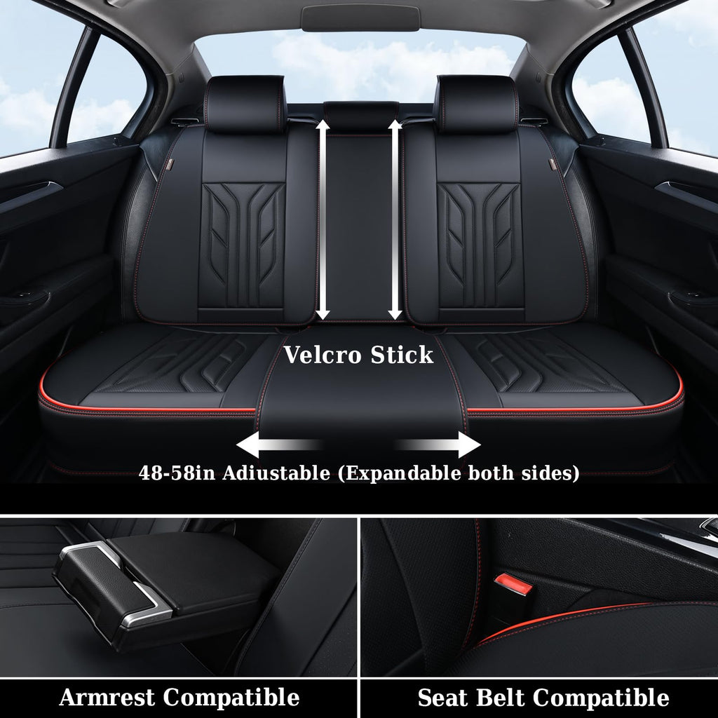 Coverado Seat Covers, Car Seat Covers Full Set, Leather Seat Covers for Cars, Automotive Seat Covers Car Seat Protector Car Accessories Fit for Most Sedans SUV Pick-up Truck(Black&Red)