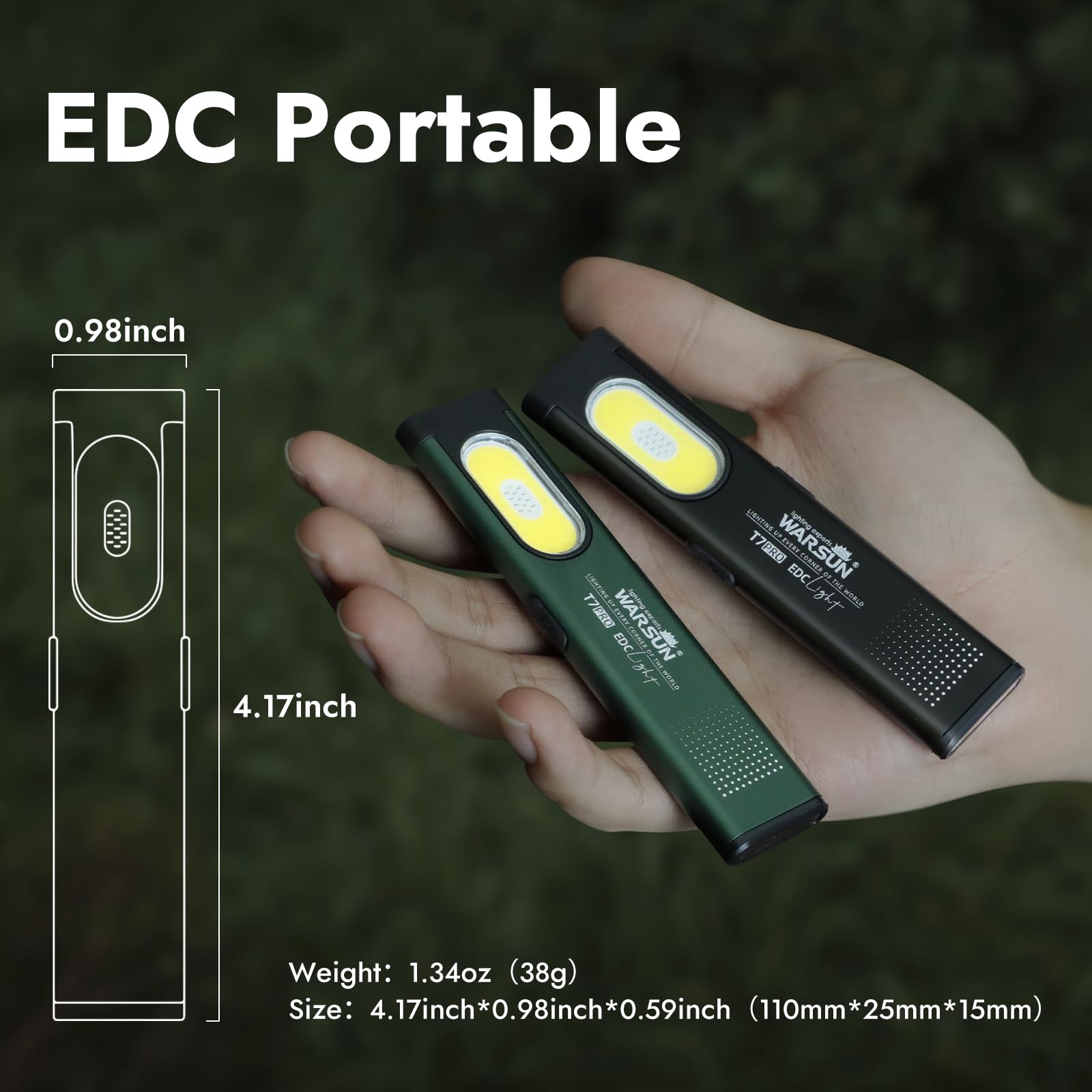 WARSUN Compact Multi-Mode Pocket LED Flashlight - 675LM, USB-C Rechargeable, IPX4, Dual Material, Red/Blue Strobe, for Everyday Carry & Travel