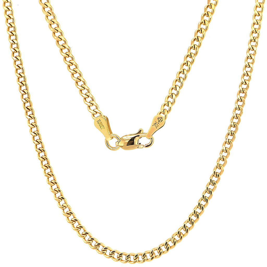 JEWELHEART 14K Gold Miami Cuban Link Chain Men - 2.15mm Diamond Cut Cuban Curb Chain - Dainty Yellow Real Gold Necklaces For Women with Lobster Clasp 20"
