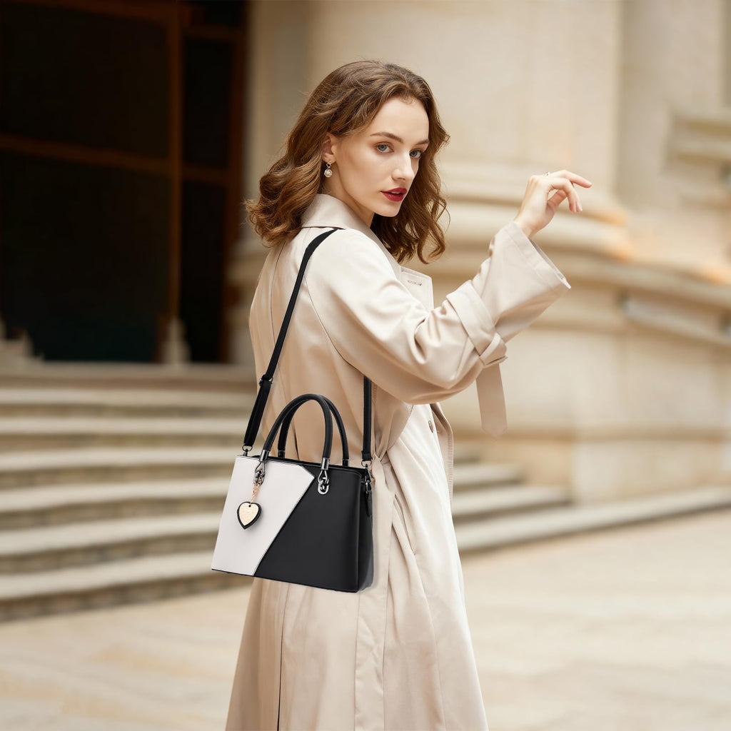 I IHAYNER Women PU Leather Purses and Handbags Top Handle Satchel Tote Shoulder Crossbody Initial Handbag for Ladies Black-S