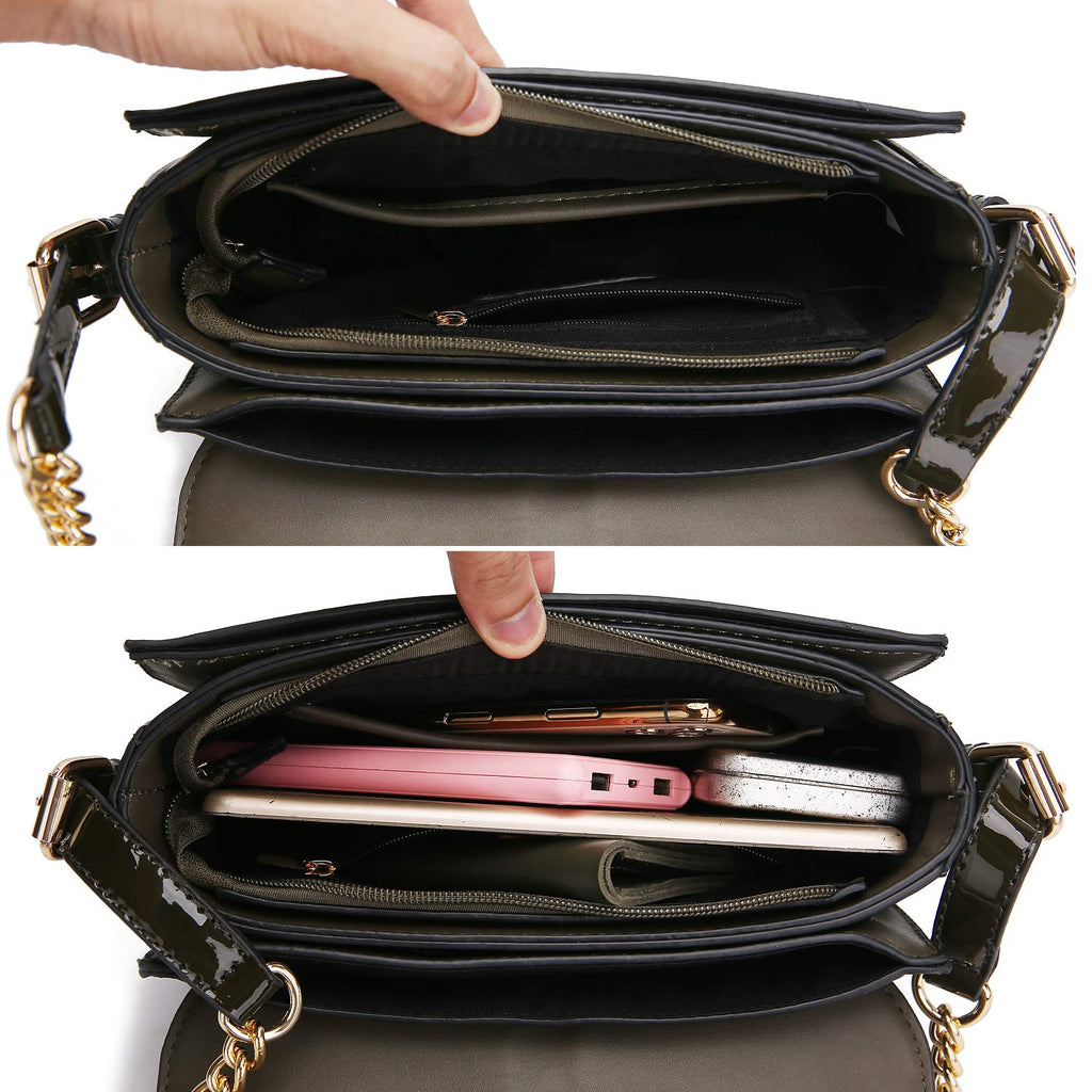 MKF Crossbody Bag for Women – PU Leather Lady Pocketbook Handbag – Side Messenger Purse, Shoulder Chain Strap Black
