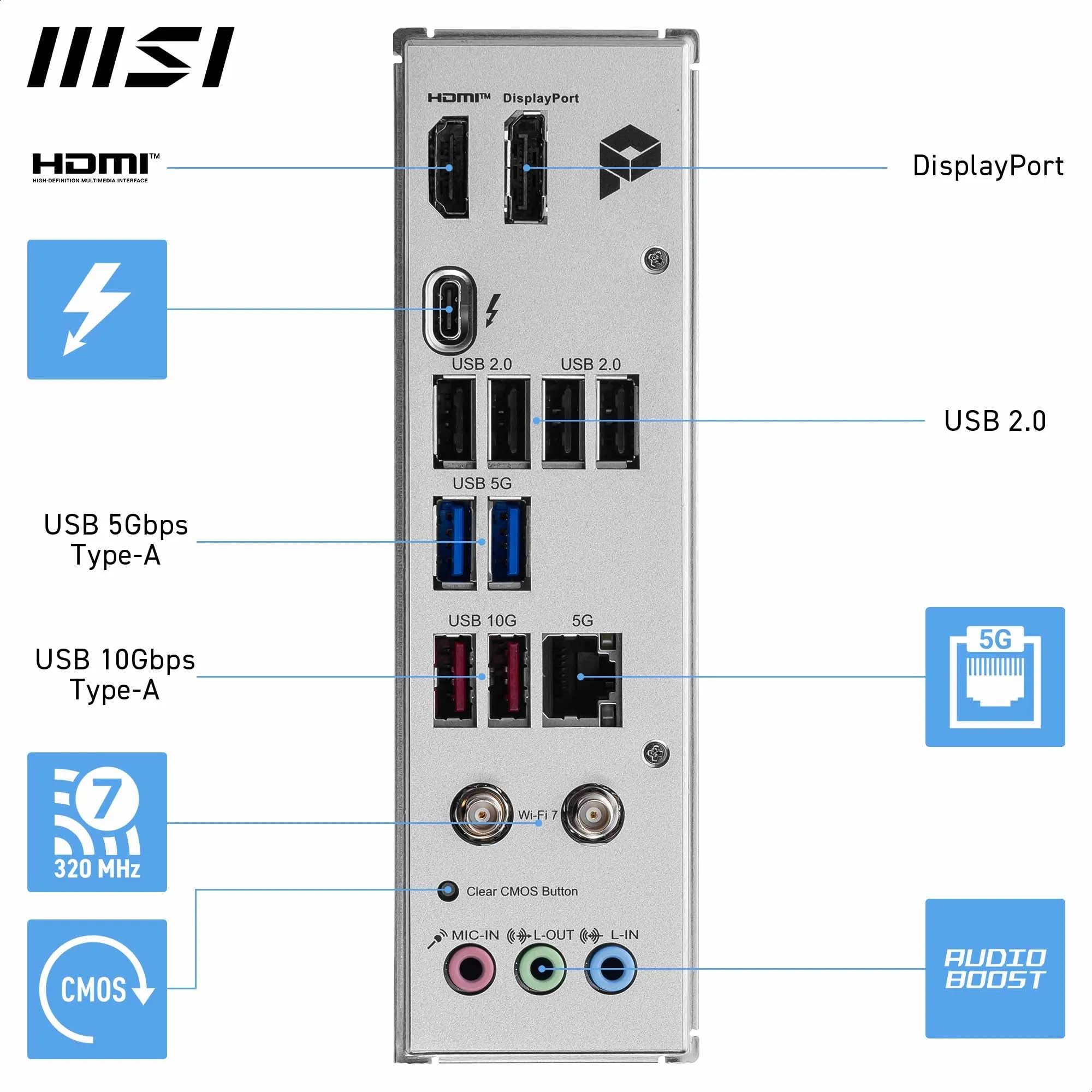 MSI PRO B860-P WiFi Motherboard, ATX - Supports Intel Core Ultra Processors (Series 2), LGA 1851-12 DRPS, DDR5 Memory Boost (8600+ MT/s OC), PCIe 5.0 x16 & 4.0 x16, M.2 Gen5, Wi-Fi 7, 5G LAN