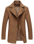 chouyatou Men's Classic Notched Collar Double Breasted Wool Blend Pea Coat (Medium, Single-Camel)