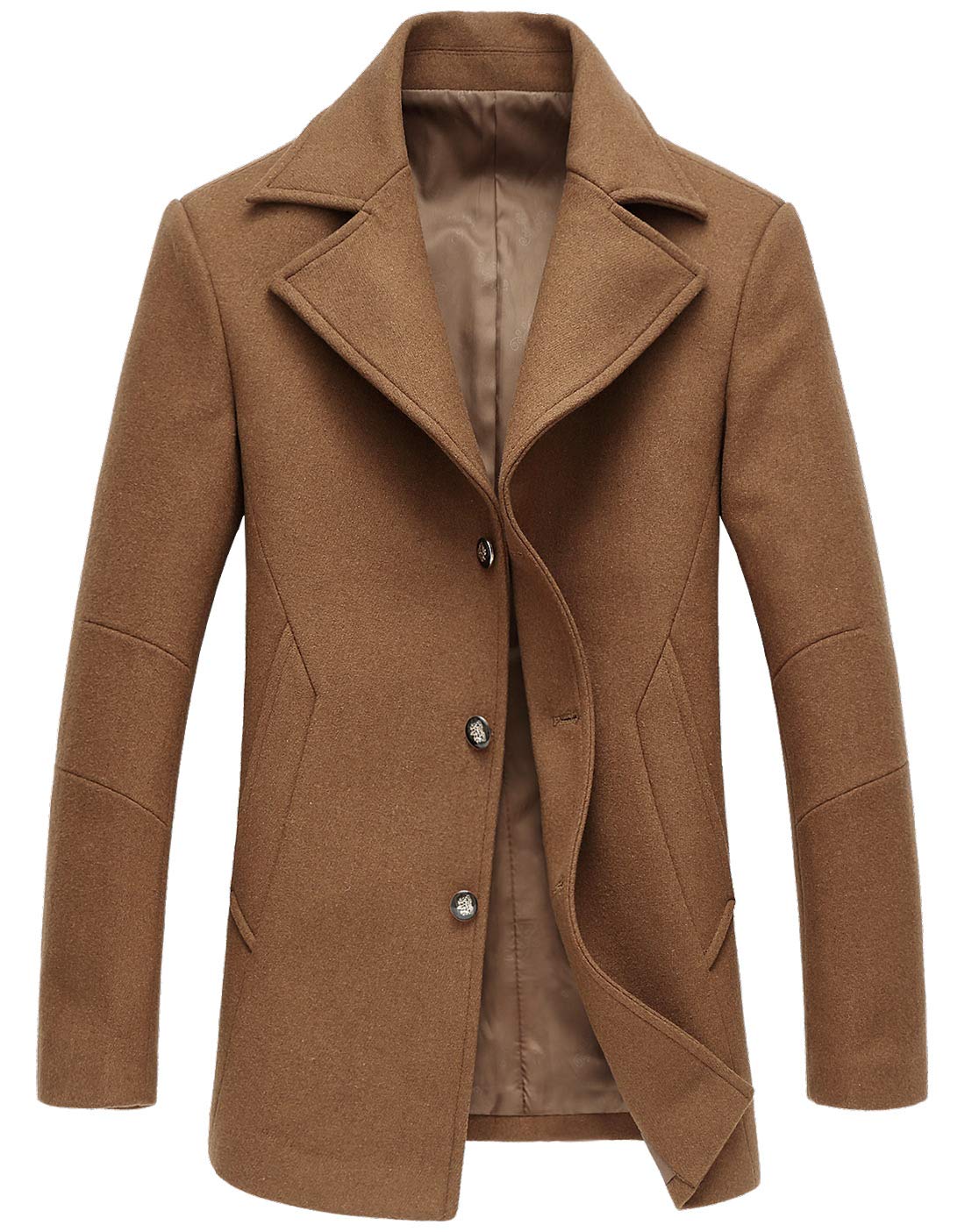 chouyatou Men's Classic Notched Collar Double Breasted Wool Blend Pea Coat (Medium, Single-Camel)