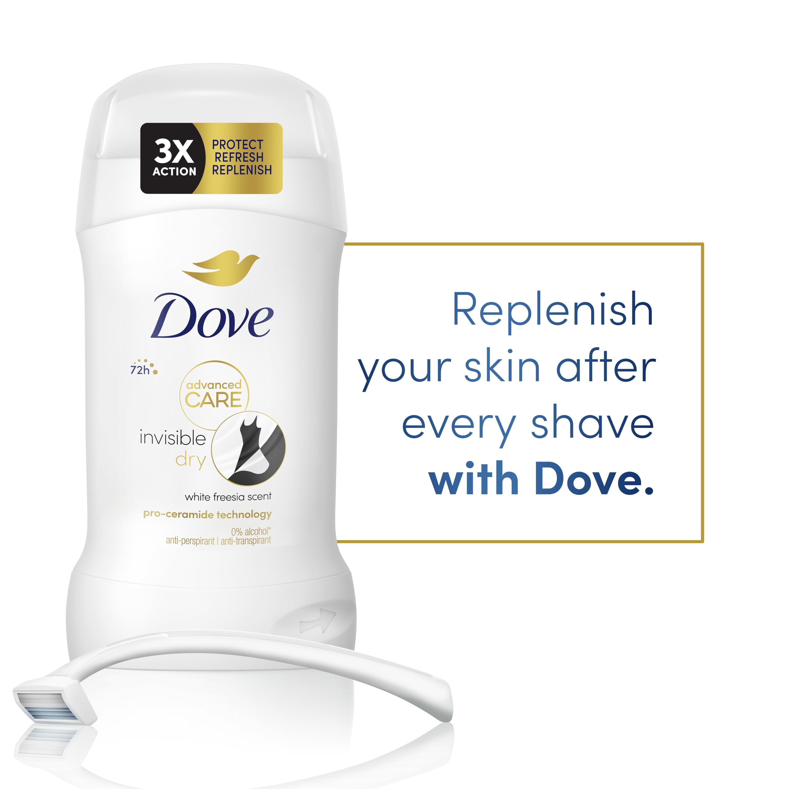 Dove Advanced Care Invisible Dry Anti-Perspirant Cream Women's Deodorant Stick with pro-ceramide technology for 72 hours sweat protection 50 ml