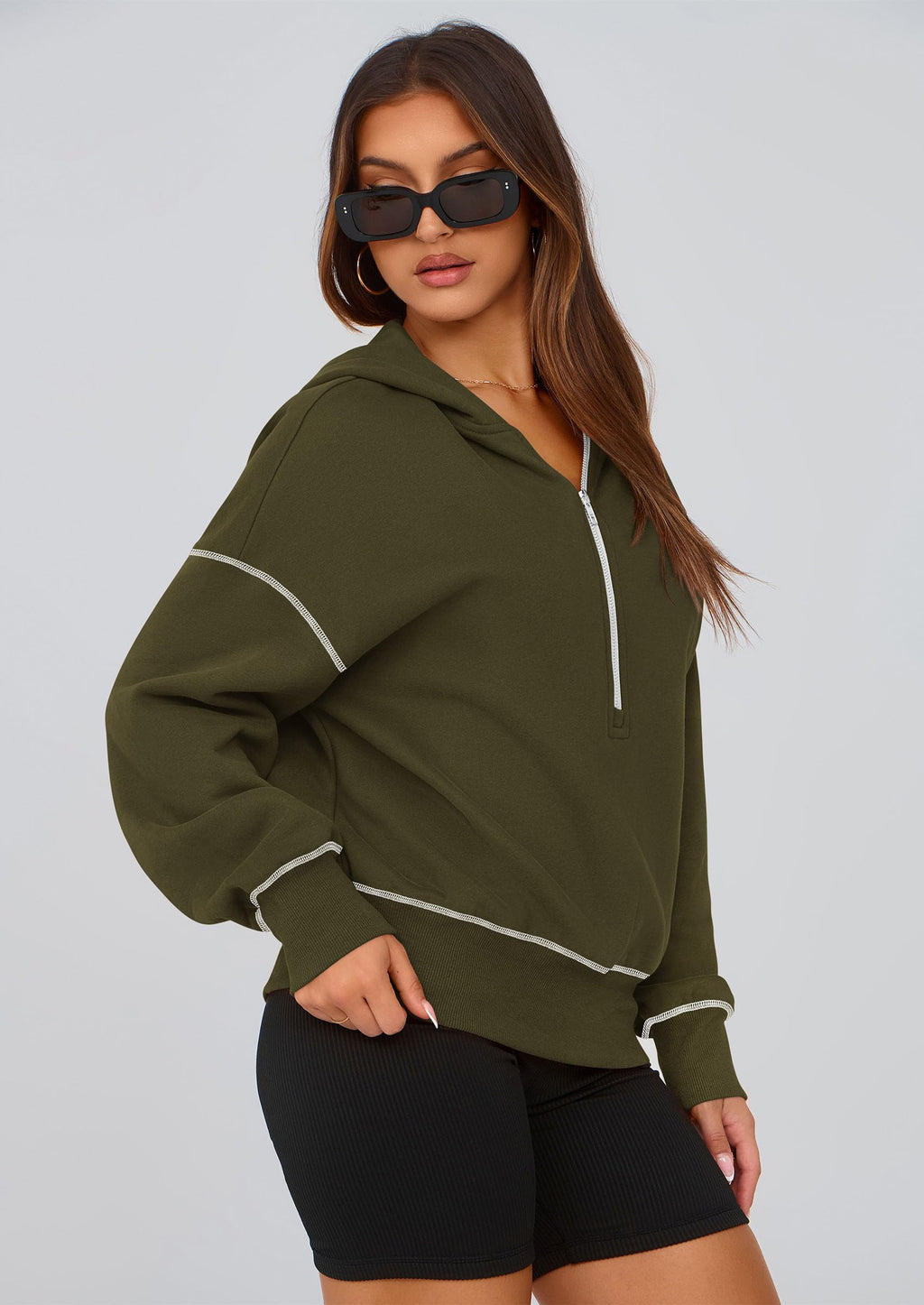 PRETTYGARDEN Women's 2026 Fall Hooded Sweatshirts Long Sleeve Half Zip Cropped Hoodies Pullover Winter Fashion Clothes (Army Green,Small)