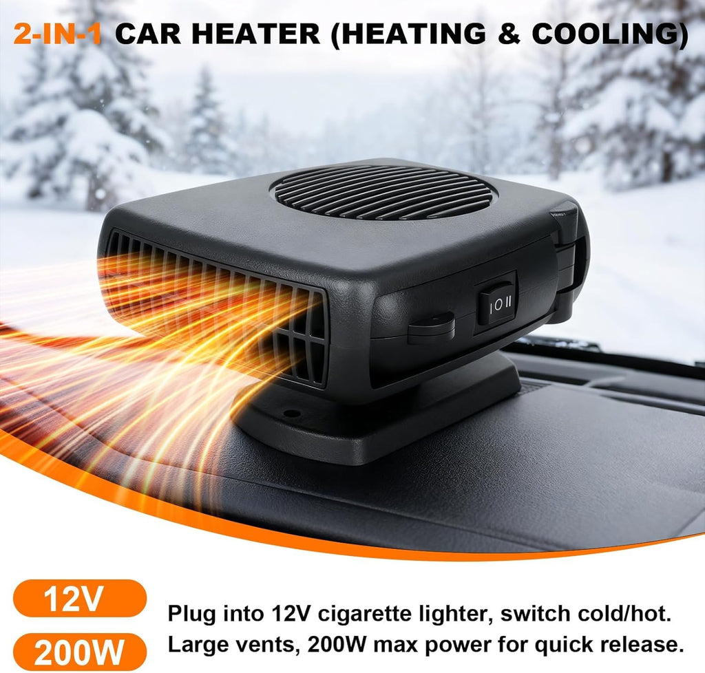 Kairueics 12v 200W Car Heater, Portable Car Heater and Defroster,Windshield Defogger, Applicable All 12V Vehicles Car Heater