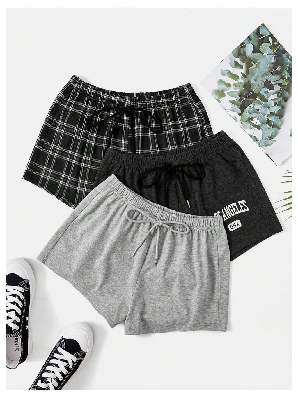 WDIRARA Women's 3 Pack Plaid Letter Graphic Pajama Shorts Elastic Waist Pj Lounge Shorts Multicolor Small