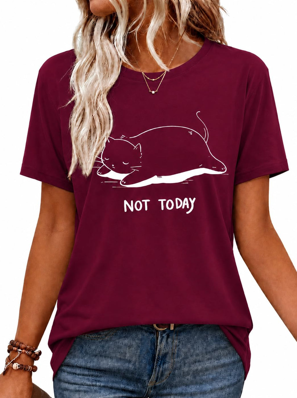 Women's Not Today Cat Shirt Funny Graphic Print Tee Teen Girl Short Sleeve Crewneck Casual for Cat Lovers