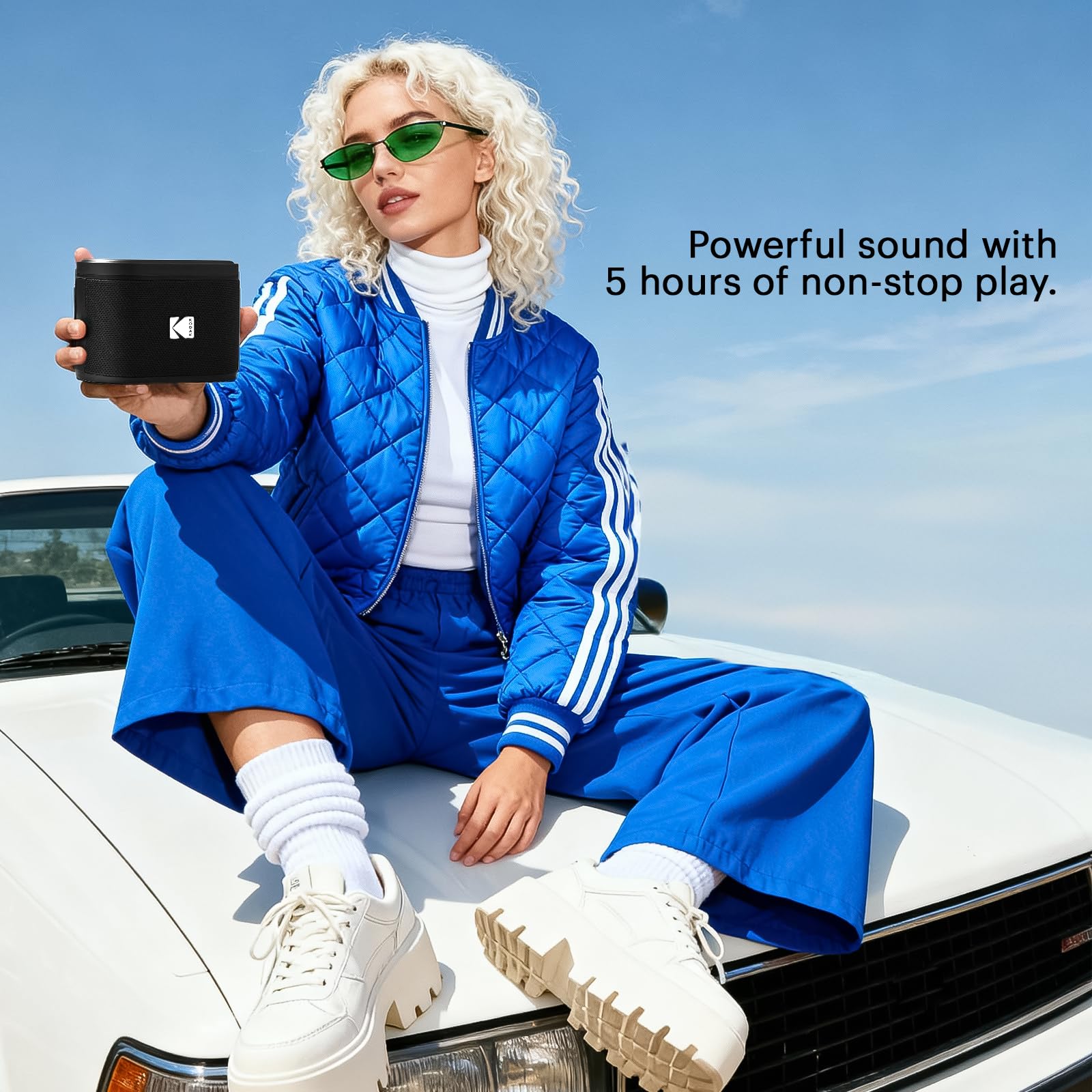 KODAK SOUNDBRIX Portable Bluetooth Speaker IPX4 Water Resistant Wireless 5H Playtime Stackable Speaker 100 Speaker Pairing White Elephant Gift Adults Men Women Teen Boys Girls Travel