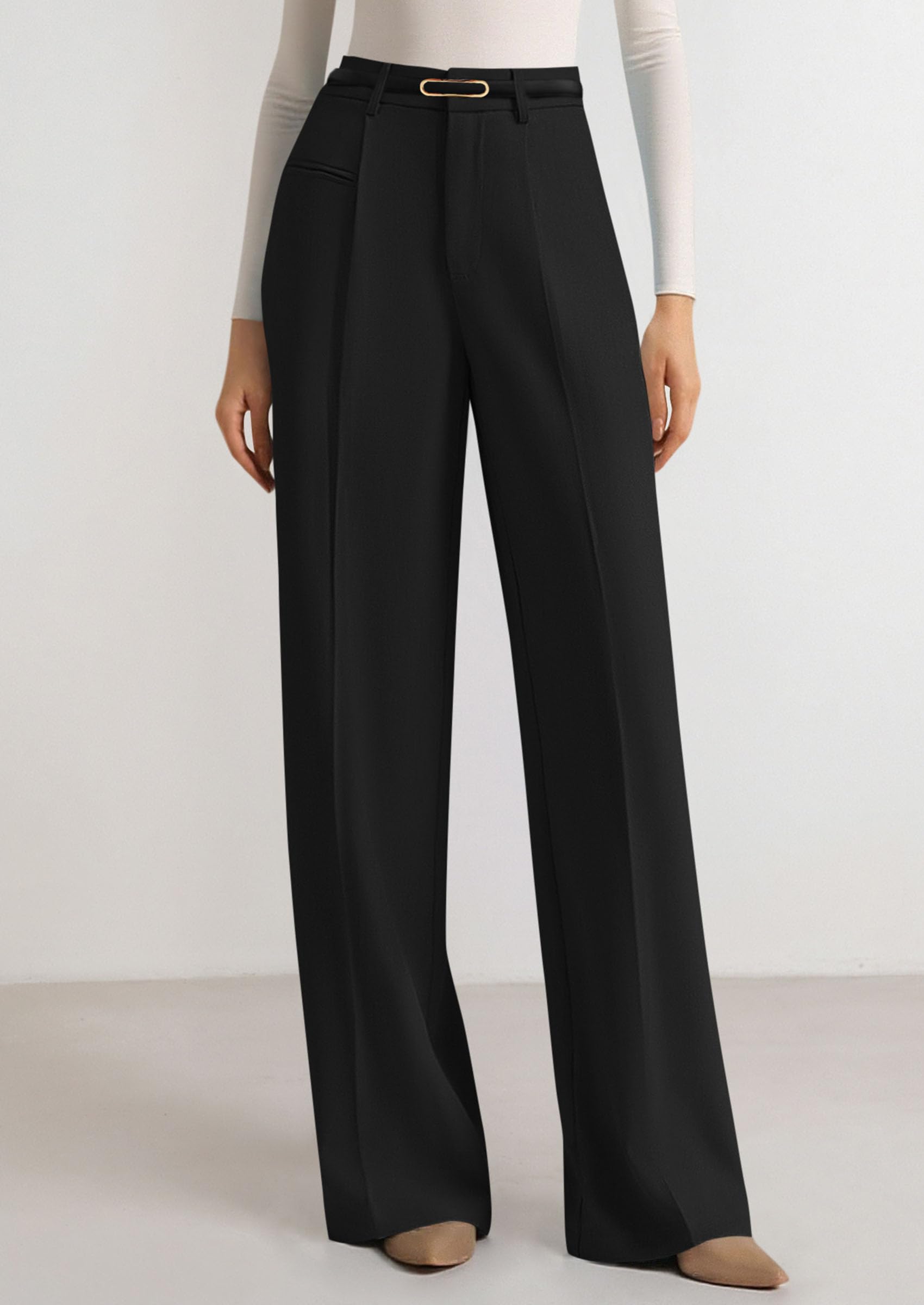 PRETTYGARDEN Womens Wide Leg Dress Pants 2026 Business Casual Flowy Work Palazzo Pants High Waisted Slacks Trousers (Black,Small)
