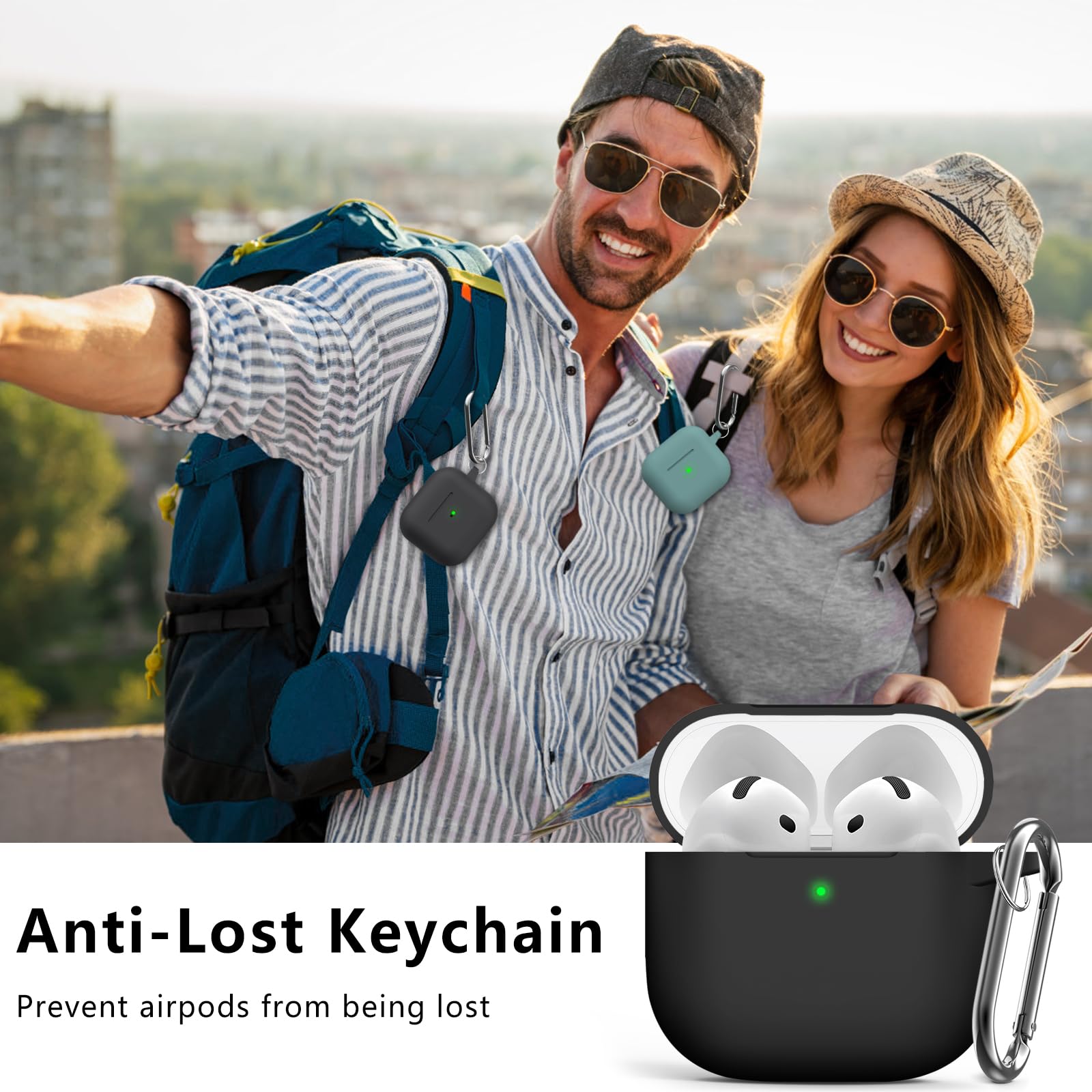 Ljusmicker for AirPods 4 Case 2024 with Cleaner Kit,Soft Silicone Protective Cover for Apple AirPods 4th Generation Cases for Women Men,AirPod 4 Case Accessories with Keychain-Black