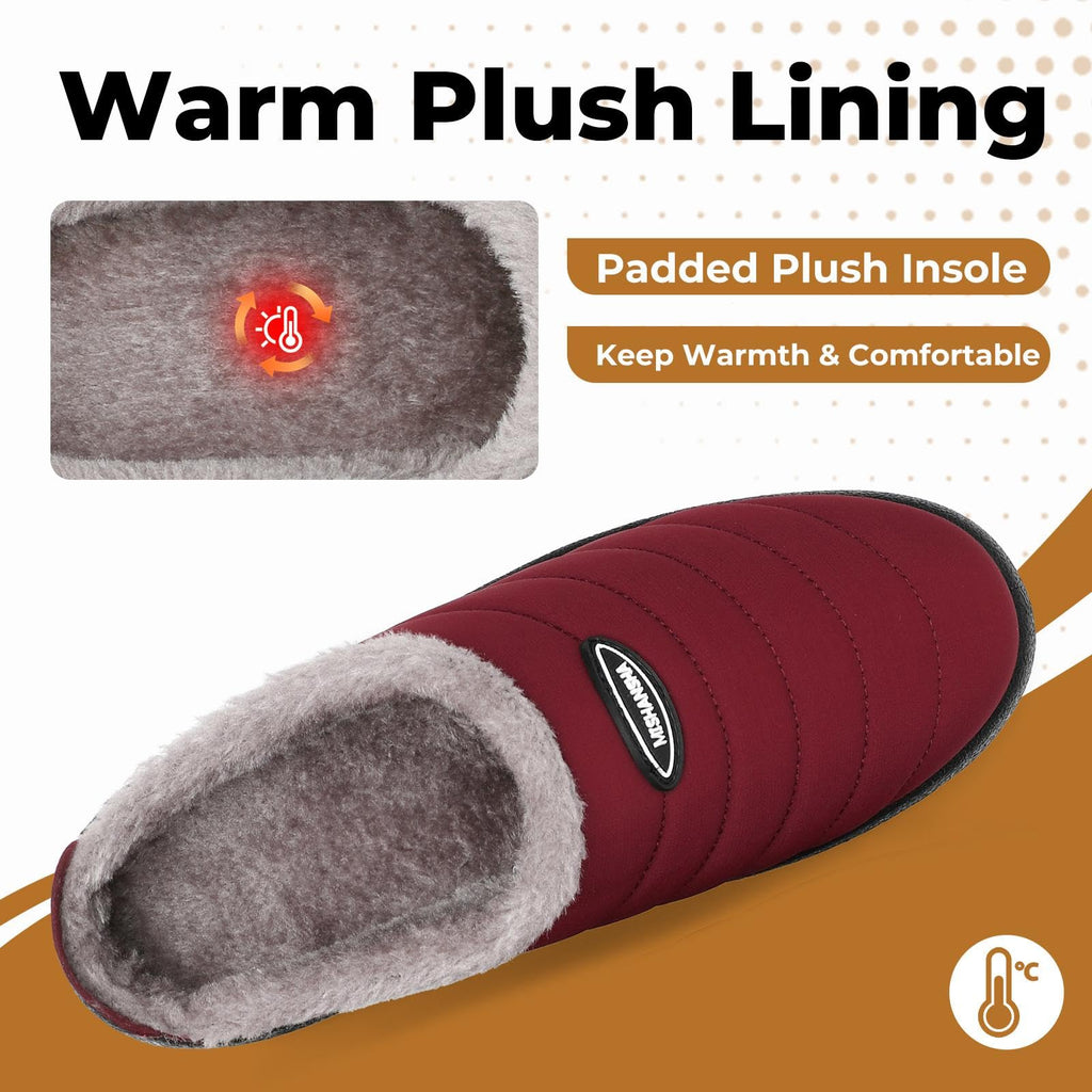 Mishansha Mens Womens House Slippers Warm Fur Lined Winter House Shoes Slip on Cozy Indoor Outdoor Slipper Red Size 8.5 Women/6.5 Men