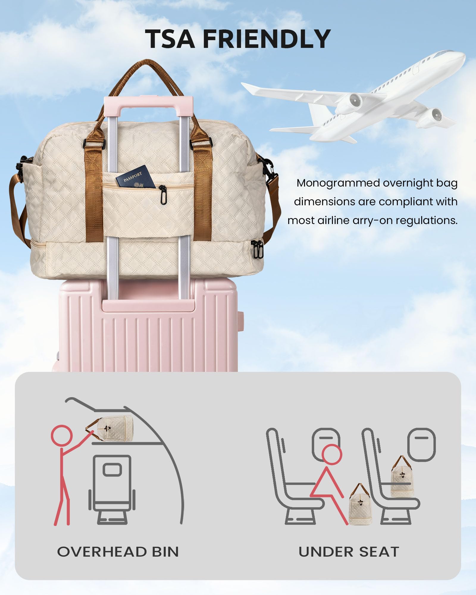 Vogewood Birthday Gift for Women-Duffle Bag with Shoe Compartment, Personalized Gift-Weekender Bag for Women，Overnight Bag with Wet Pocket,Girls Travel Bag with Makeup Bag Gifts for Grandma (Letter K)