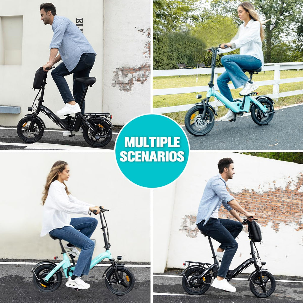 Bodywel Electric Bike for Adults Teens, 14" Mini Foldable Ebike, 400W Peak Motor, 20 MPH, 25 Miles Range, City Commuter, Black