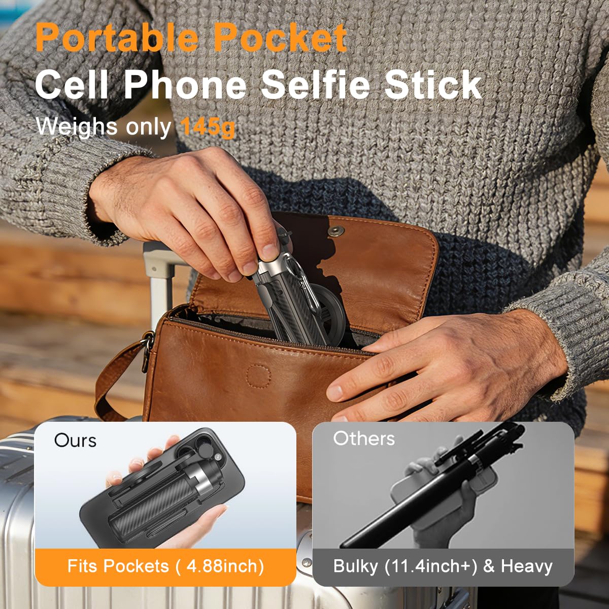 Upgrated 5-in-1 Magnetic Selfie Stick with Remote for Cell Phone 360° Rotation.Can Transforms into Mini Tripod/Camera Grip/Handheld Stabilizer/Phone Stand.Extend to 25 inches