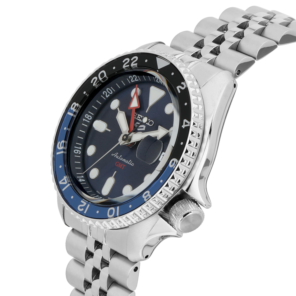 Seiko SSK003 Automatic Watch for Men - 5 -Sports - Blue Dial with Date Calendar and Luminous Hands & Markers and Black & Blue GMT Bezel, 100m Water-Resistant