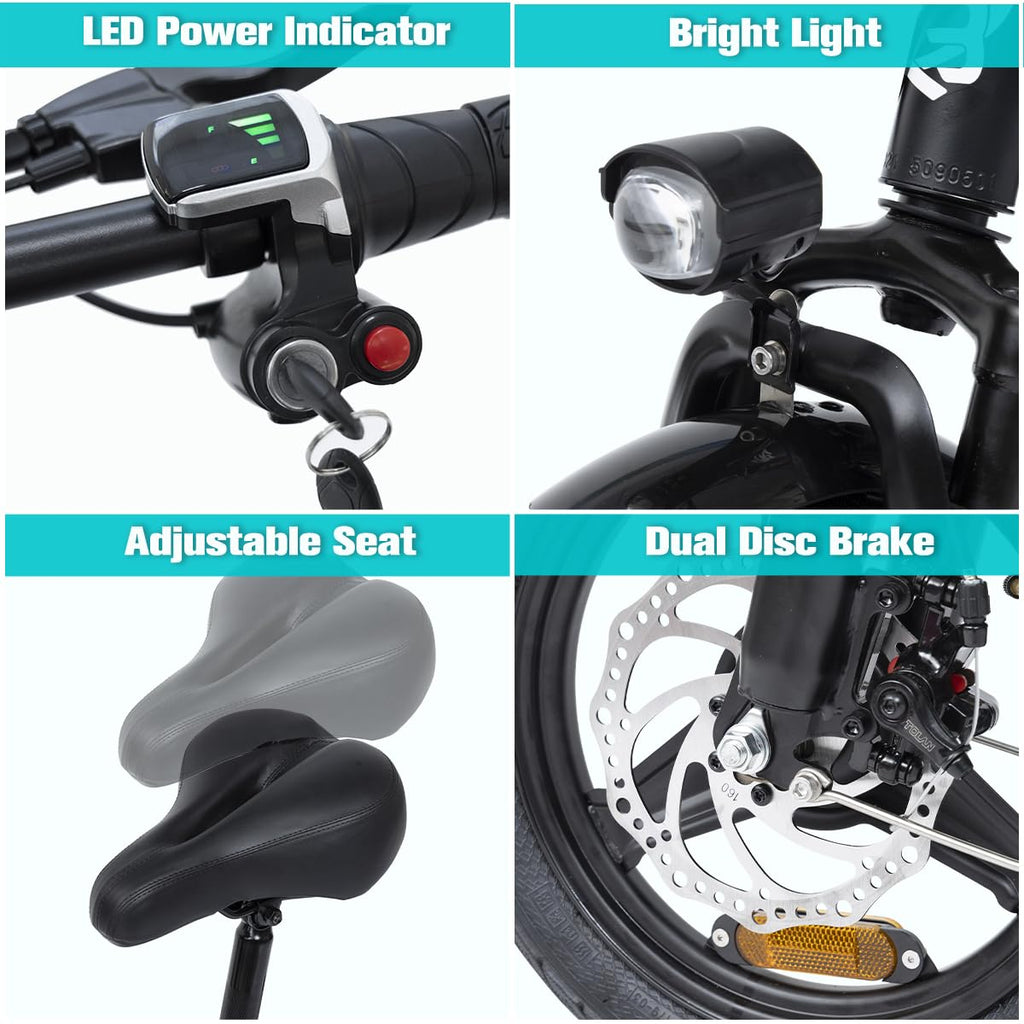 Bodywel Electric Bike for Adults Teens, 14" Mini Foldable Ebike, 400W Peak Motor, 20 MPH, 25 Miles Range, City Commuter, Black