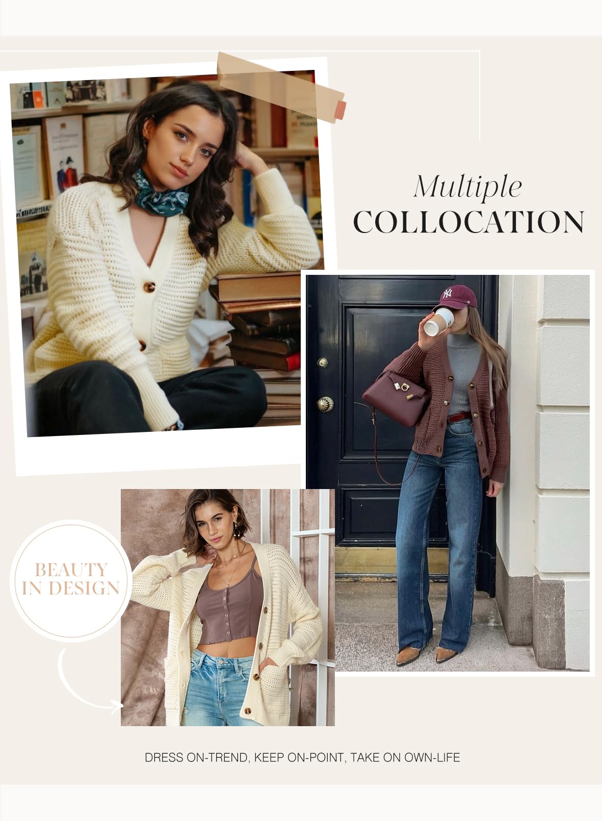 Dokotoo Beige Cardigan Sweaters for Women 2026 Fashion Lightweight Casual Loose Fall Thick Long Sleeve Open Front Long Chunky Cable Knit Cardigan Sweater Winter Outerwear Coat Small