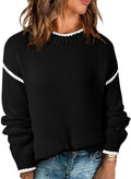SHEWIN Fall Sweaters for Women 2025 Trendy Long Sleeve Drop Shoulder Womens Tops Oversized Sweater Business Casual Loose Cozy Warm Winter Clothes,US 12-14(L),Black