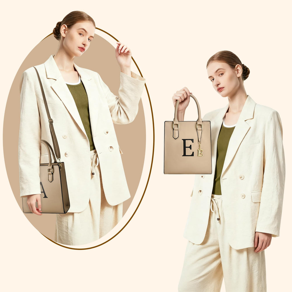 I IHAYNER Women Tote Bags Trendy Personalized Initial Shoulder Bag Top Handle Satchel Purse for Women Crossbody Hobo Handbags (Khaki-S)