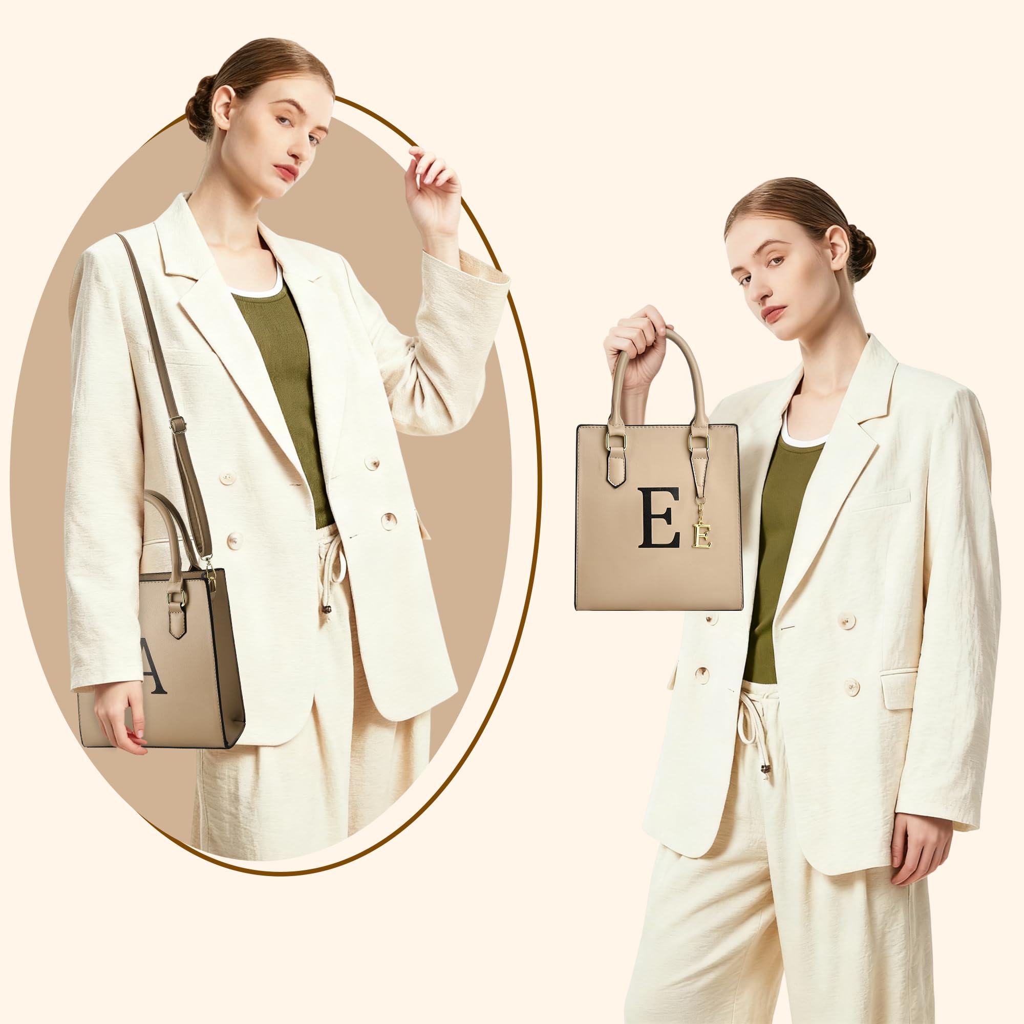 I IHAYNER Women Tote Bags Trendy Personalized Initial Shoulder Bag Top Handle Satchel Purse for Women Crossbody Hobo Handbags (Khaki-S)