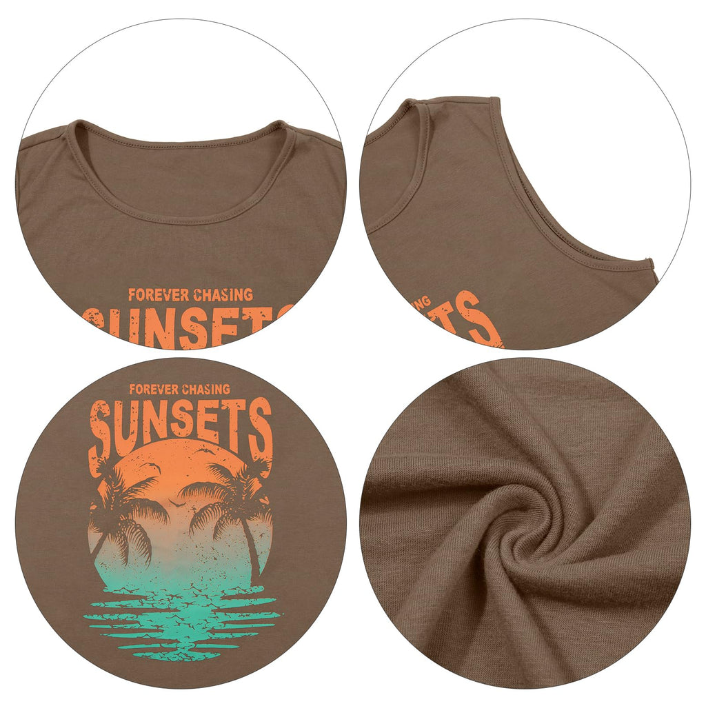 Summer Sundress for Women Beach Tank Dress Sleeveless Graphic T Dress Short Casual Sun Dresses Beach Cover Up Brown