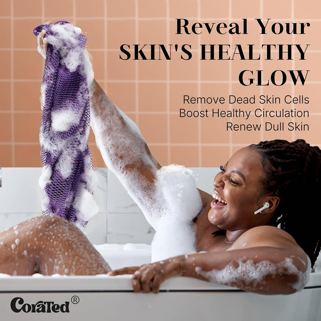 CORATED African Net Sponge Authentic, Shower Loofah Exfoliating Bath Sponge, Body Scrubber for Women and Men Daily Use Body Care, Travel Portable Bath Accessories Gifts for Women