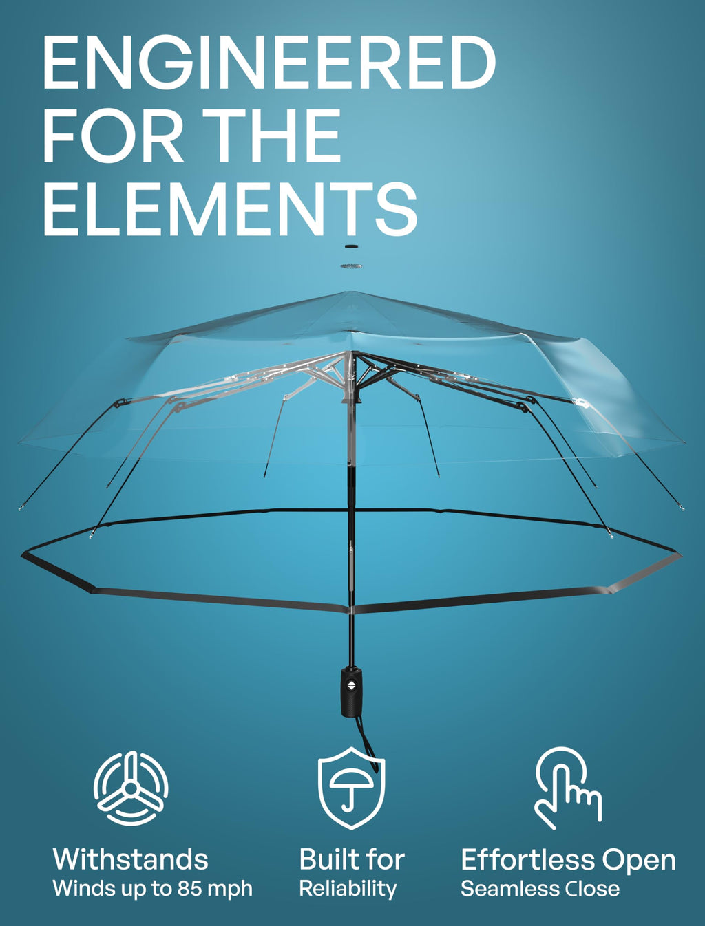 Windproof Travel Umbrella - Compact & Withstands Winds up to 85MPH, Strongest Premium Auto Folding Umbrella for Rain and Sun - Durable, Light & Portable for Women & Men, Fits Backpack & Cars