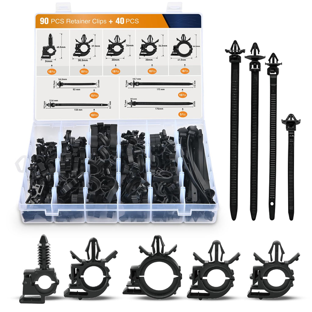 GOOACC 130Pcs Car Wire Loom Routing Clips Assortment - 9 Different Sizes Universal Wiring Harness Routing Clip Replacement Parts for Honda GM Mazda