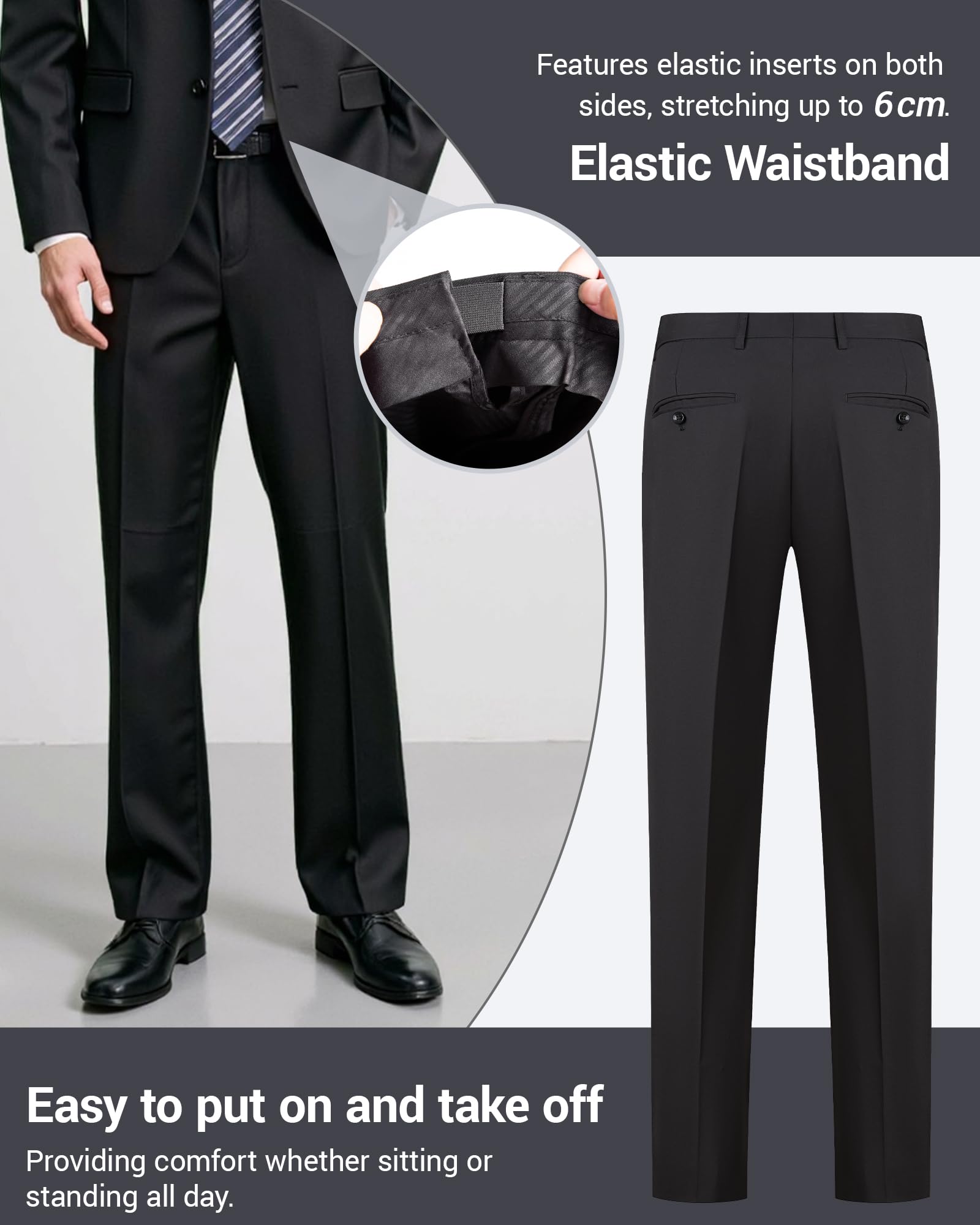 Men’s Slim Fit 2 Piece Suit Set, Stretch & Machine Washable, Single Breasted Business Formal Suit for Office & Wedding Guest