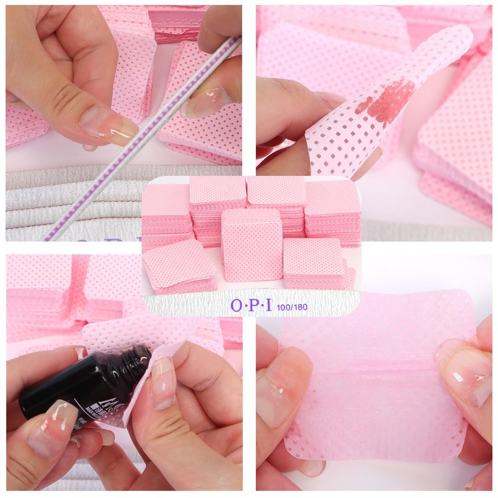 600 Pcs Lint Free Wipes for Nails, Nail Wipes Pads with 5 Pcs Nail Files, Nail Art Acrylic Gel Remover Wipes, Lint Free Polish Pads for Nail, Eyelash, Nail Art