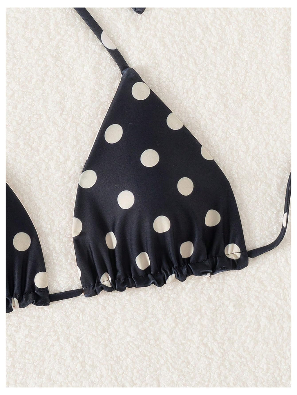 WDIRARA Women's Polka Dots Triangle Bikini Top Micro Halter Swimsuit Tops Black and White Medium