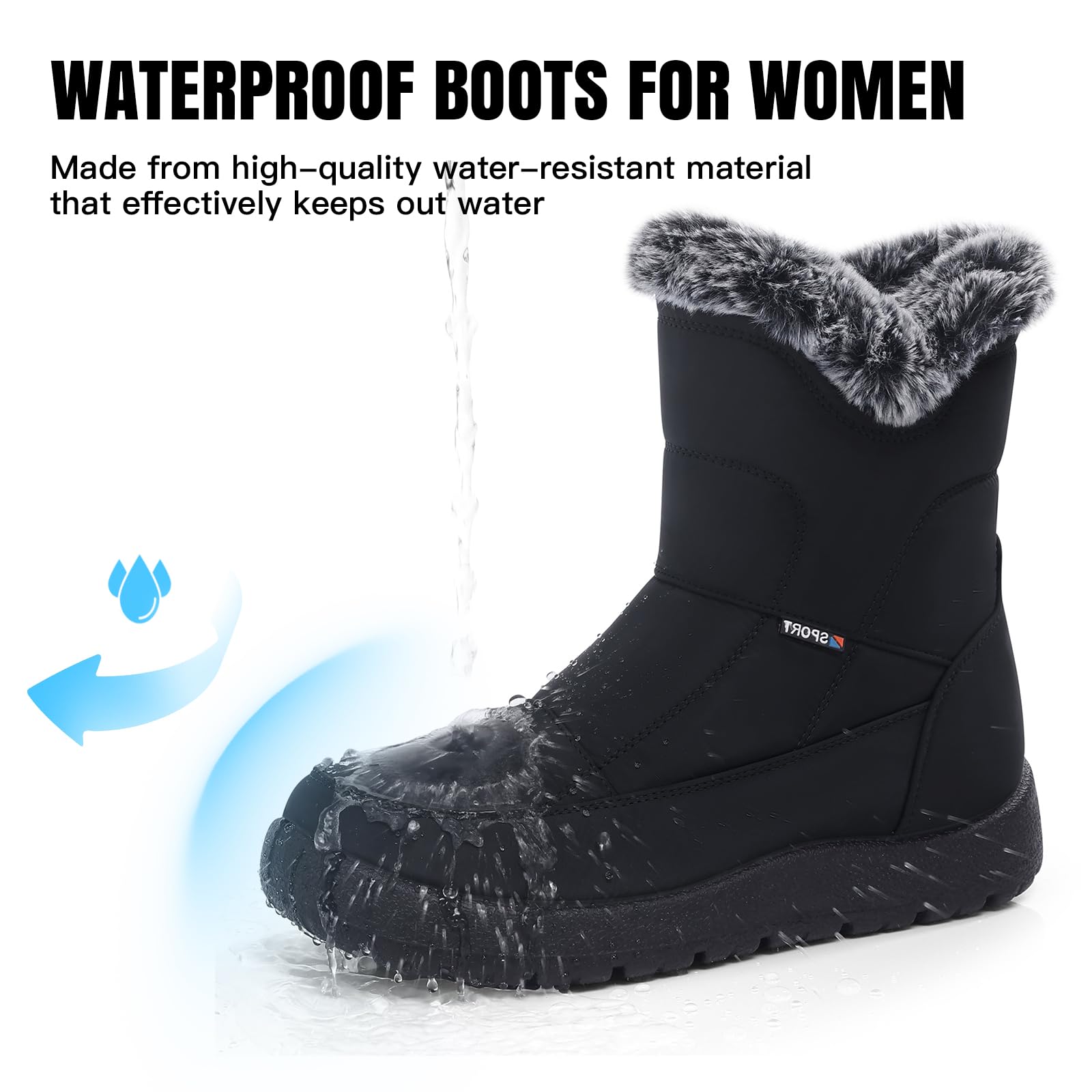 SHIBEVER Women's Snow Boots Winter: Waterproof Fur Lined Anti-Slip Ankle Booties Outdoor Comfortable Furry Women Snow Boot Black Size 9