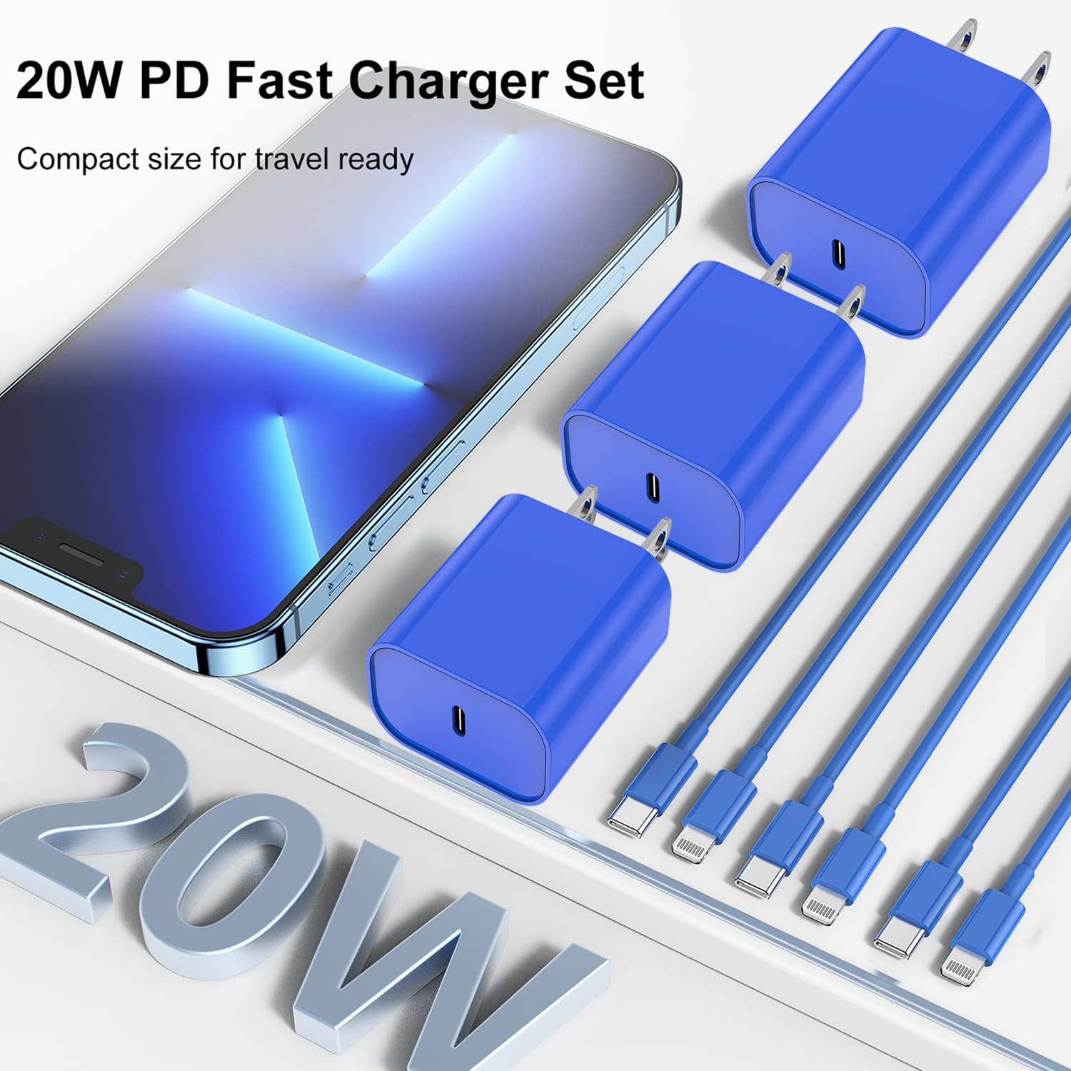 Fast Charger for iPhone Charger Fast Charging 6ft Lightning Cable,for iPhone 14 13 12 Pro Max Charger Fast Charging with 20W USB C Charger Block,Type C to Lightning Cord for iPhone 11 Pro Max/XS-Blue