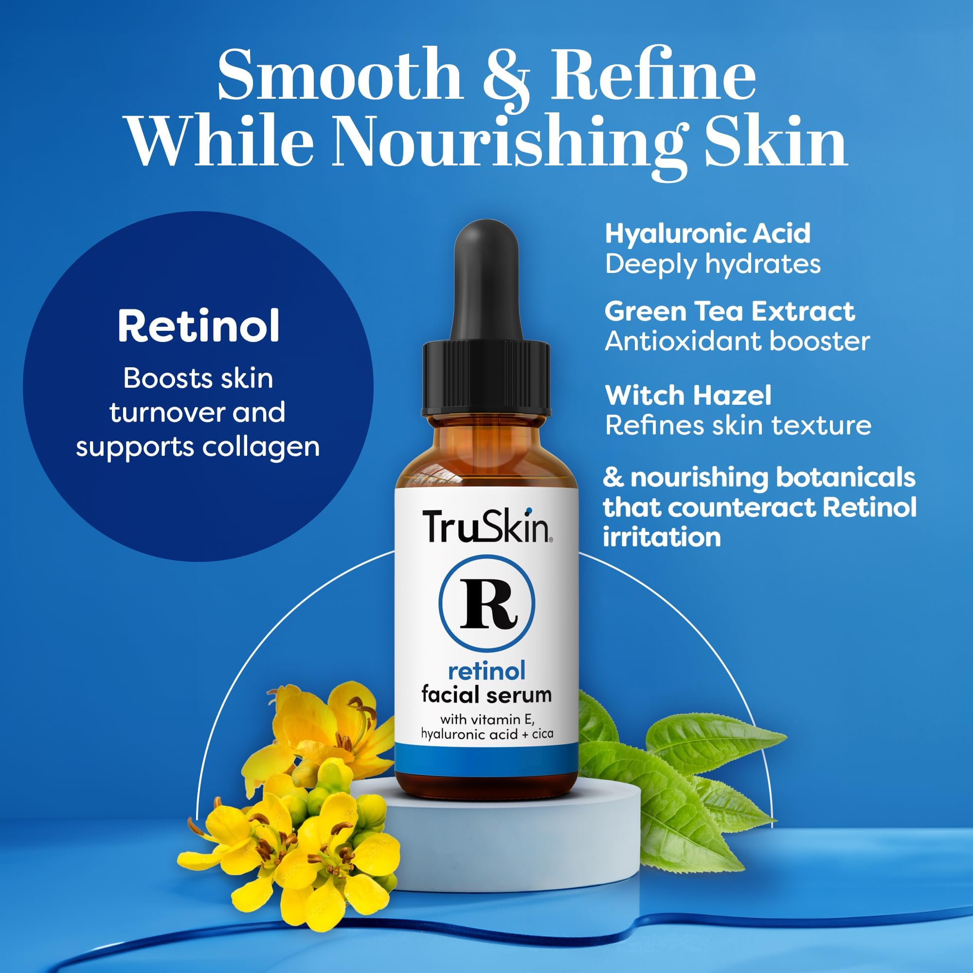 TruSkin Retinol Serum for Face – Gentle, Skin Friendly Anti-Aging Retinoid with Hyaluronic Acid, Cica & Vitamin E – Retinol Facial Serum for Smoother-Looking Skin & Improved Texture, 2 Fl Oz