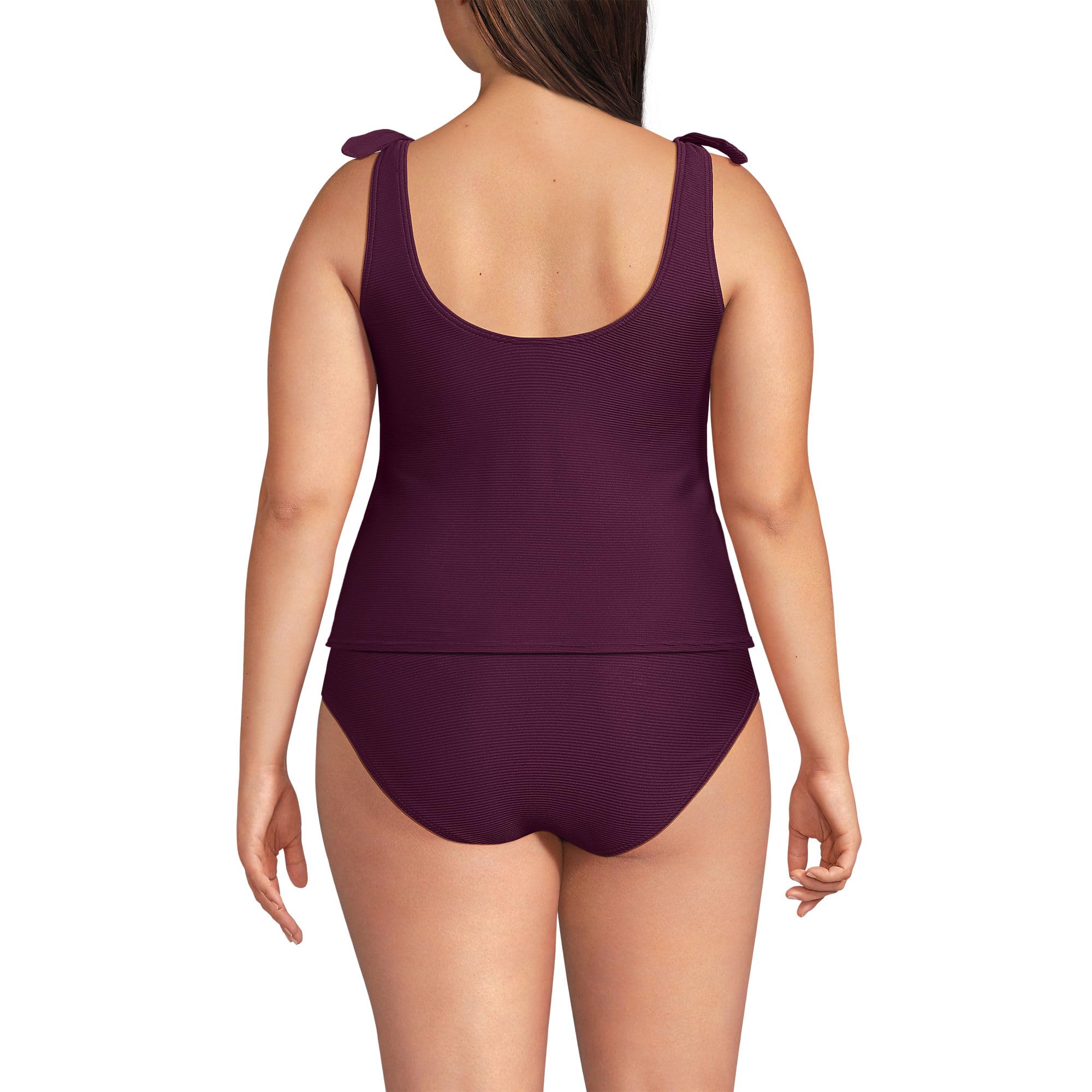 Lands' End Women's Tie Shoulder Ribbed Flutter Tankini Top 2 Dark Wine Ottoman