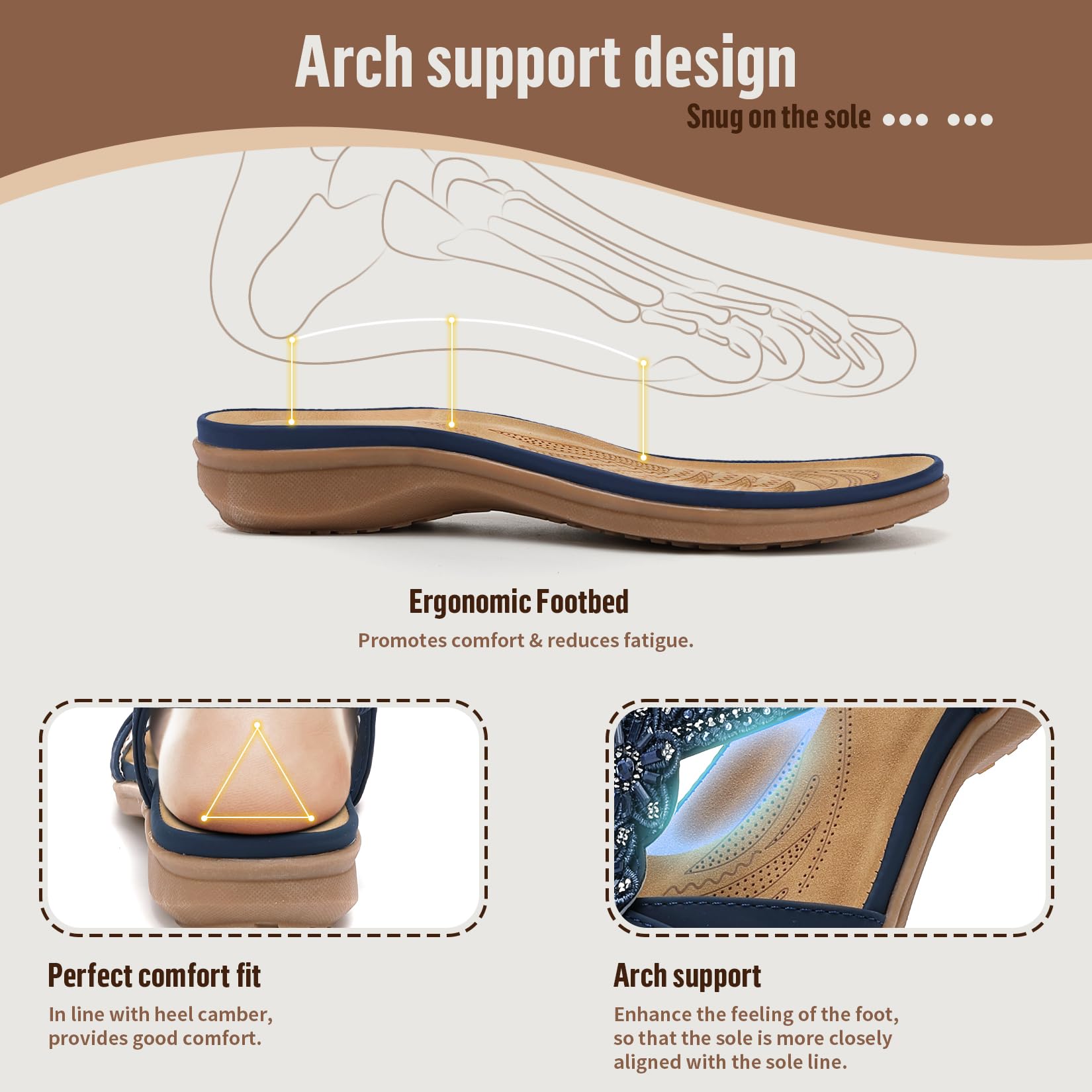 Littleplum Sandals for Women Arch Support Women's Summer Fashion Non Slip Beach Sandals Comfort Comfortable Walking Orthopedic Bohemian Flip Flops Womens Sandals Blue Size 9