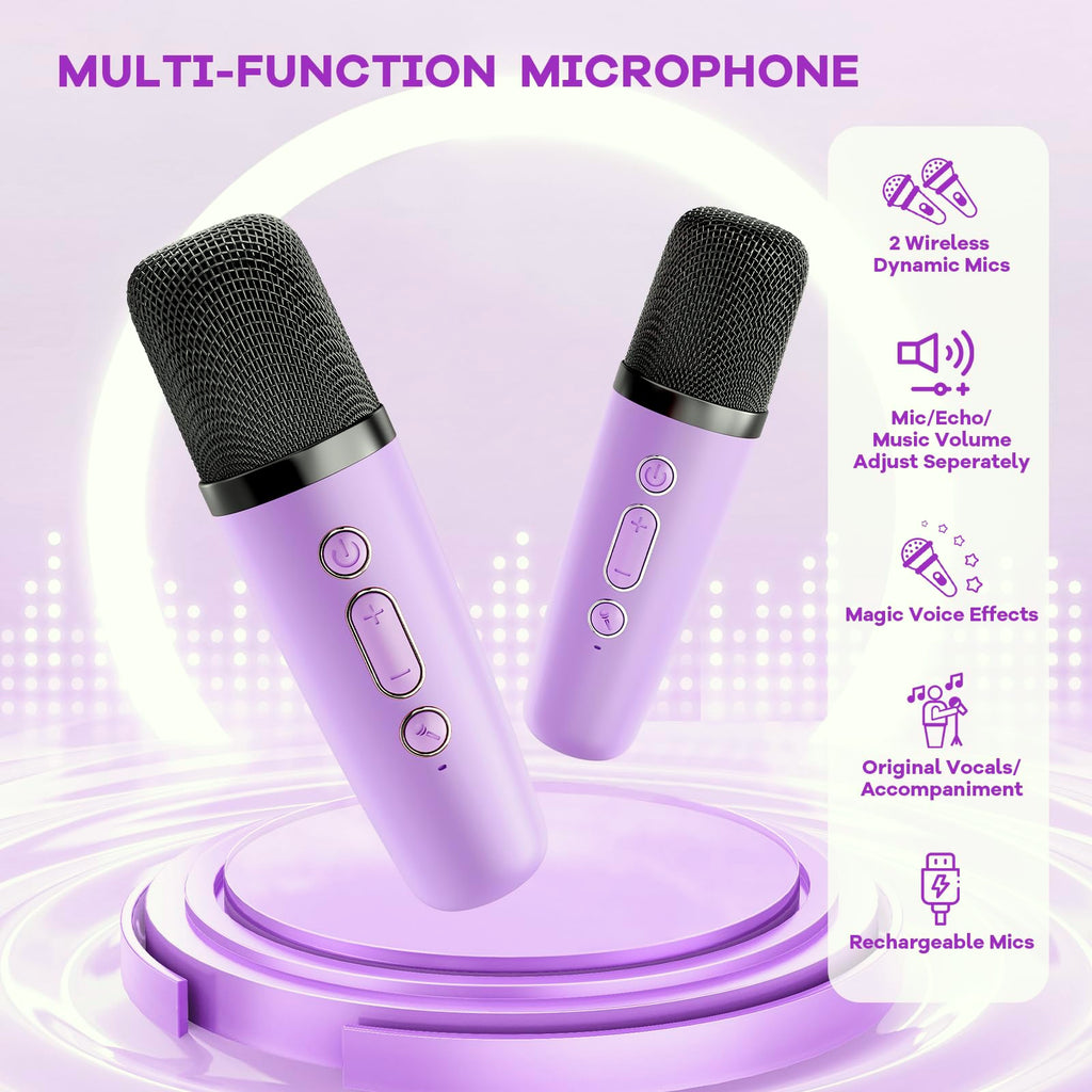 YLL Karaoke Machine for Kids, Portable Mini Speaker with 2 Wireless Microphones, 2026 TOP Kids Gifts for Girls Ages 3, 4, 5, 6, 7, 8, 9, 10, 12 +Years Old, 4-12th Birthday Present Toy Party (Purple)