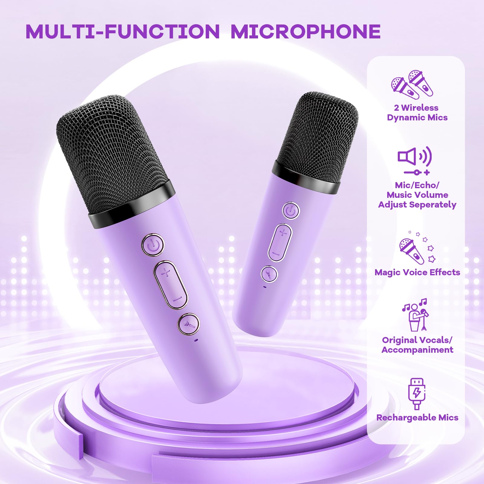 YLL Karaoke Machine for Kids, Portable Mini Speaker with 2 Wireless Microphones, 2026 TOP Kids Gifts for Girls Ages 3, 4, 5, 6, 7, 8, 9, 10, 12 +Years Old, 4-12th Birthday Present Toy Party (Purple)