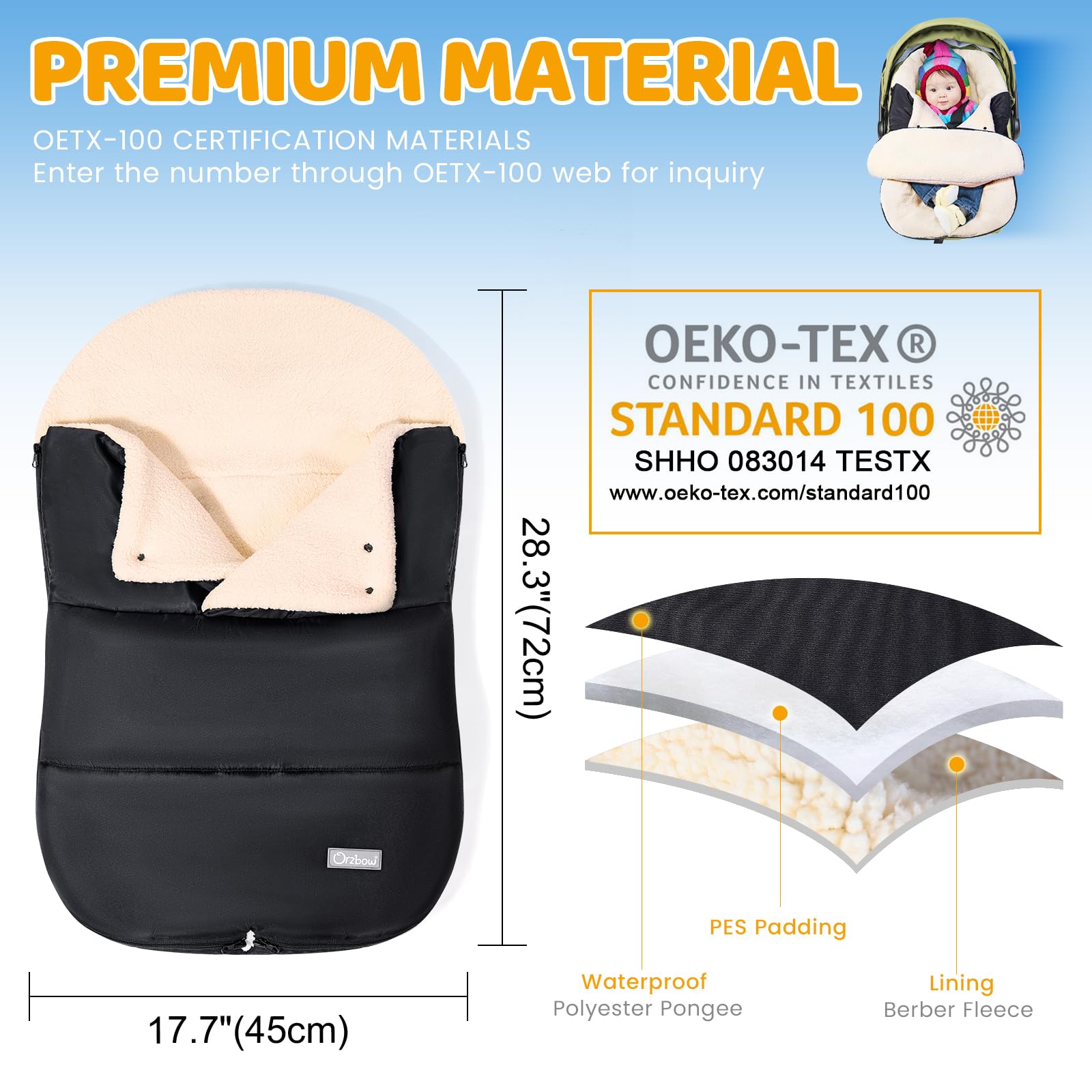 Orzbow Winter Carseat Cover for Baby | Infant Car Seat Cover, Waterproof Car Seat Blanket with Adjustable Collar | Warm and Cozy Fleece Carseat Canopy Blanket for Baby Winter Essentials, Black