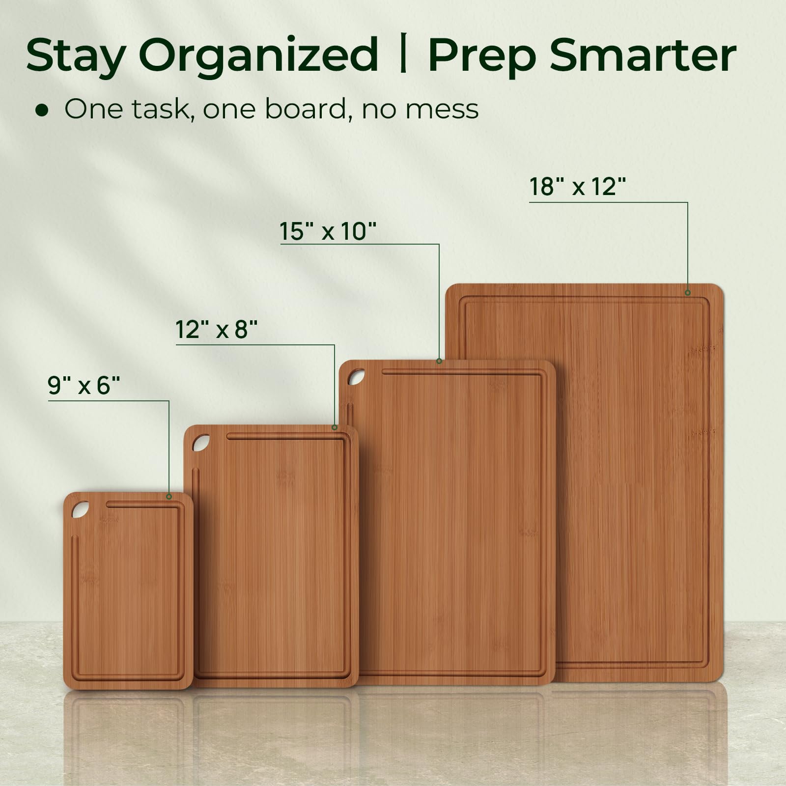 Keechee Wood Cutting Board, Carbonized Bamboo Cutting Boards Set With Smooth Surface & Easy Storage For Busy Kitchens, Ideal Charcuterie & Chopping, Durable, Knife-Friendly (4Pcs)