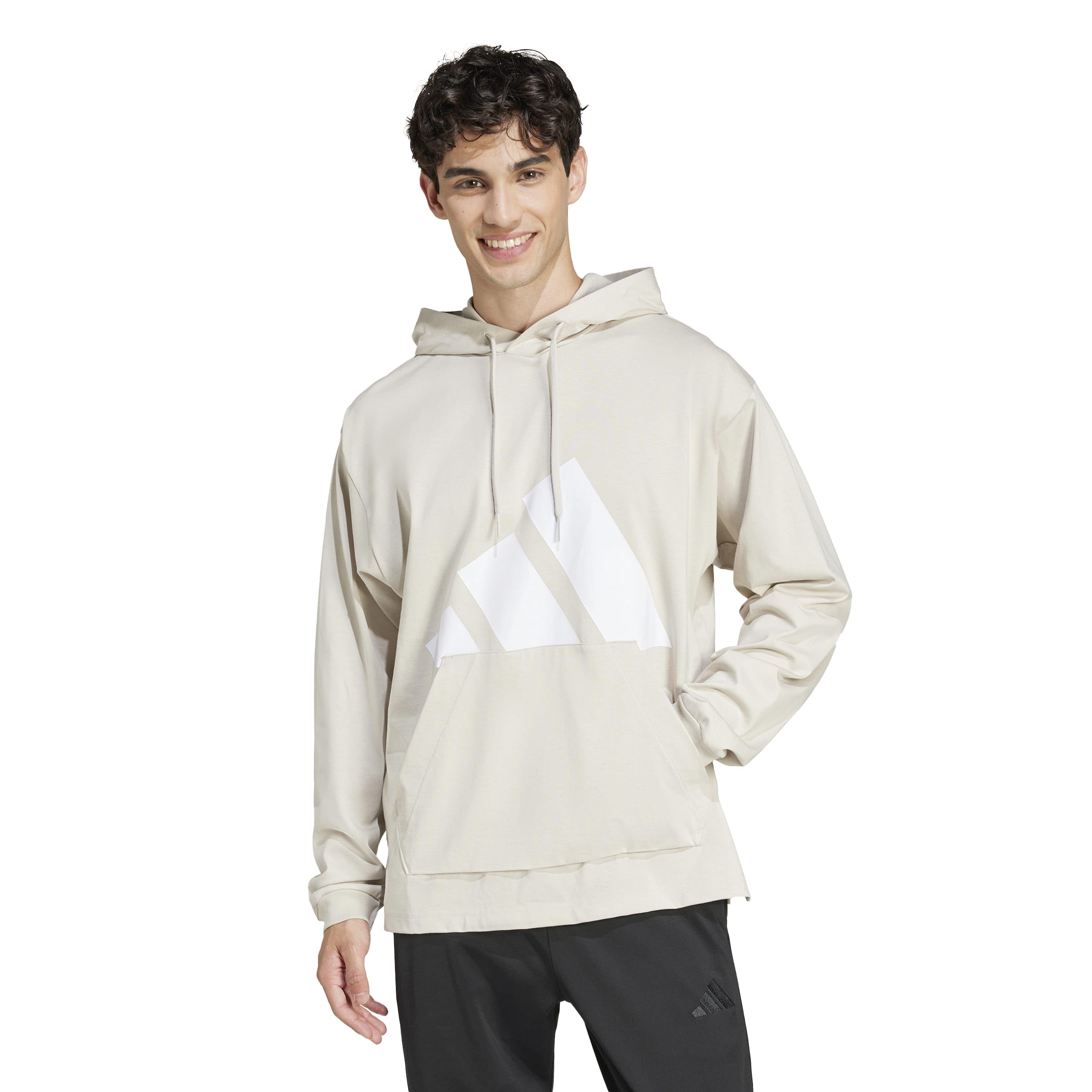 adidas Men's Essentials Big Logo Single Jersey Hoodie, Wonder Alumina/White, Large