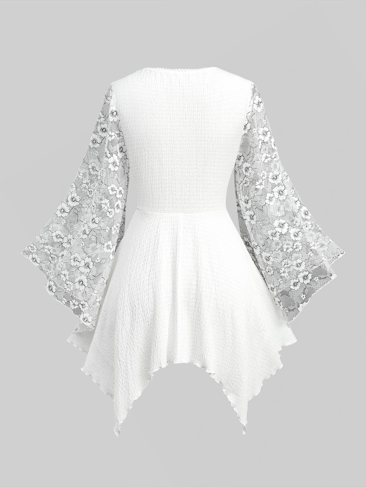 ROSE GAL Plus Size Renaissance Fairy Shirt for Women Lace Bell Sleeves Keyhole Handkerchie Lace-up Corset Top Victorian Medieval Costume Peasant Blouse(White_1/1X)