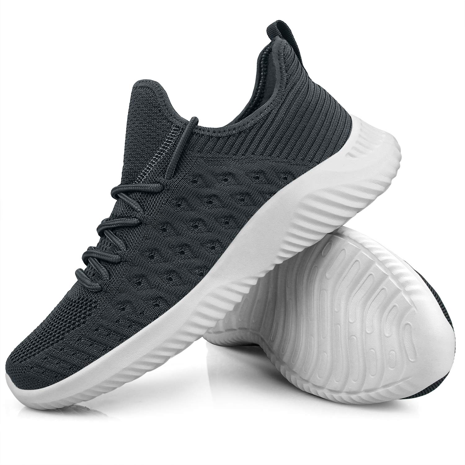 Feethit Mens Slip On Walking Shoes Lightweight Breathable Non Slip Running Shoes Comfortable Fashion Sneakers for Men Dark Grey Size 12