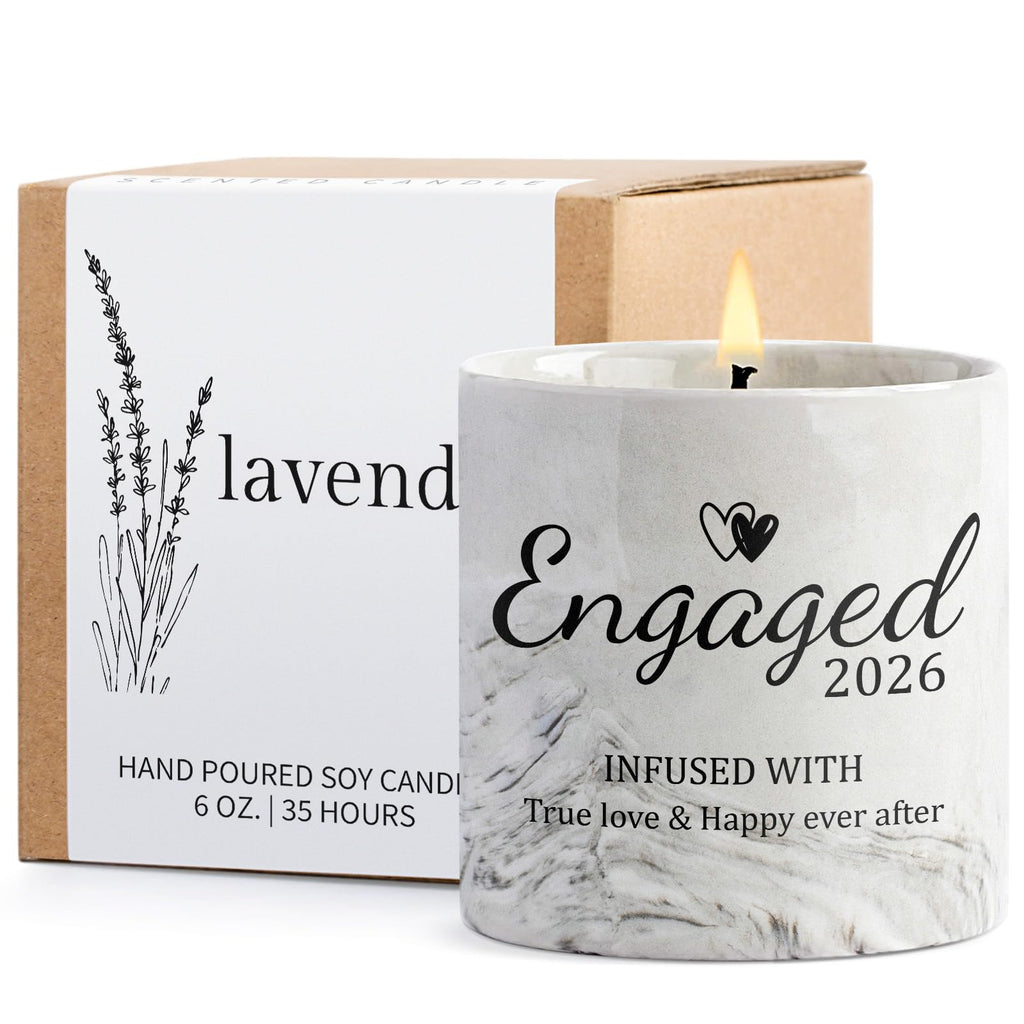 Engagement Gifts - Gift for Newly Engaged Couples, Fiance Gifts for Women, Bridal Shower, Wedding Bride Gift - Engaged Present 6 Oz Engaged 2026 Lavender Ceramics Candle
