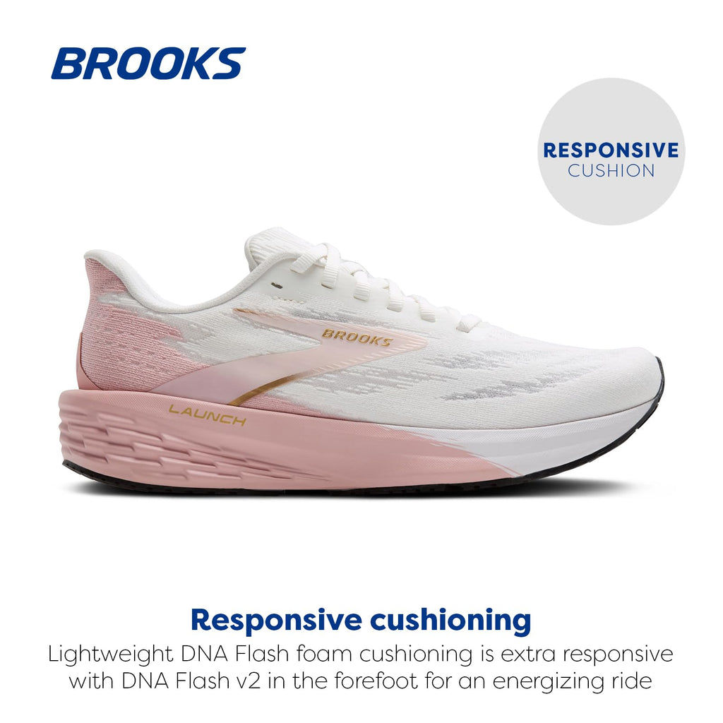 Brooks Women’s Launch 11 Neutral Running Shoe - White/Gold/Pink - 8 Medium