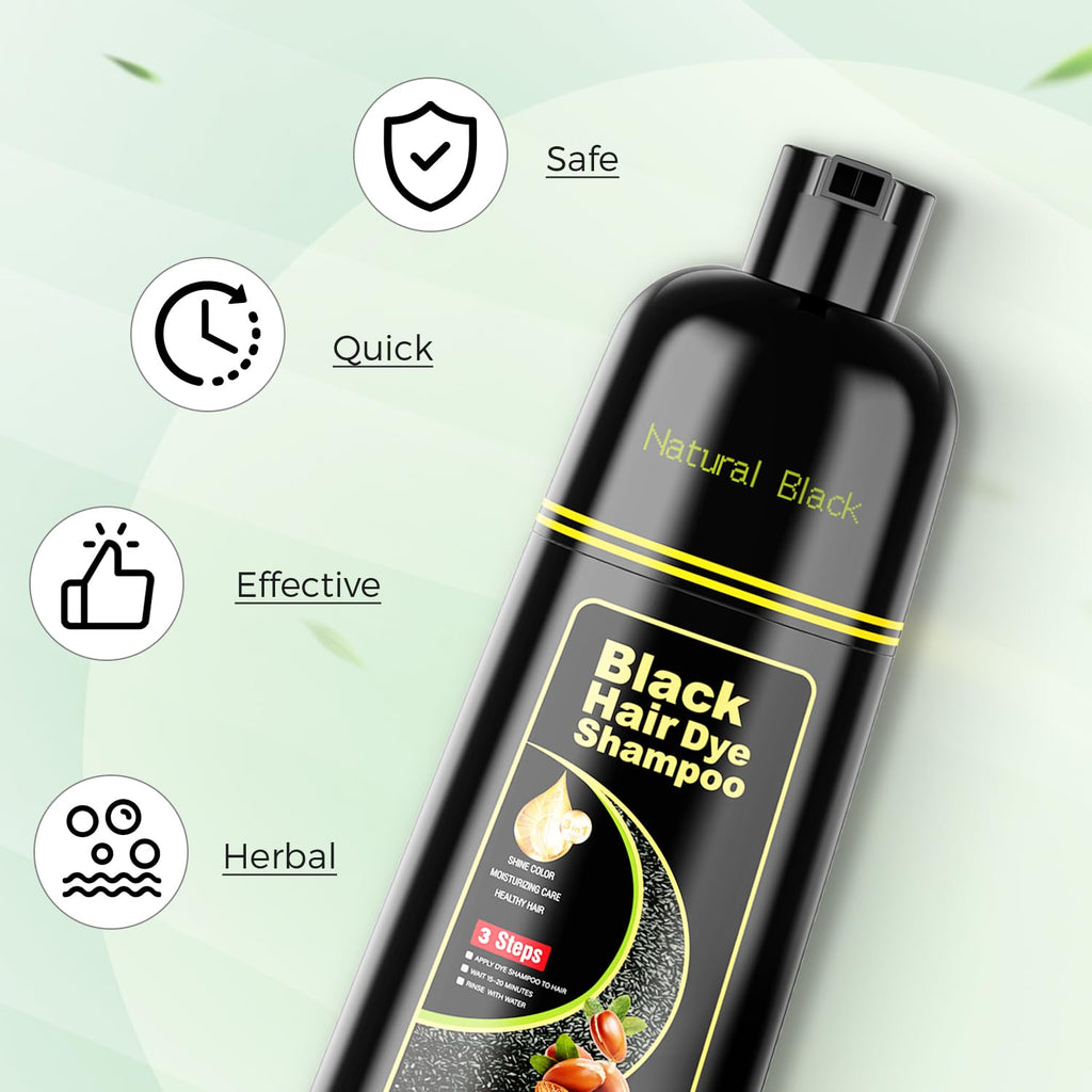 KAISASA Black Hair Dye Shampoo 3 in 1，Argan Natural Herbal Formula Hair Color Shampoo Covers Gray Hair for Women and Men (16.9 fl.oz Black)