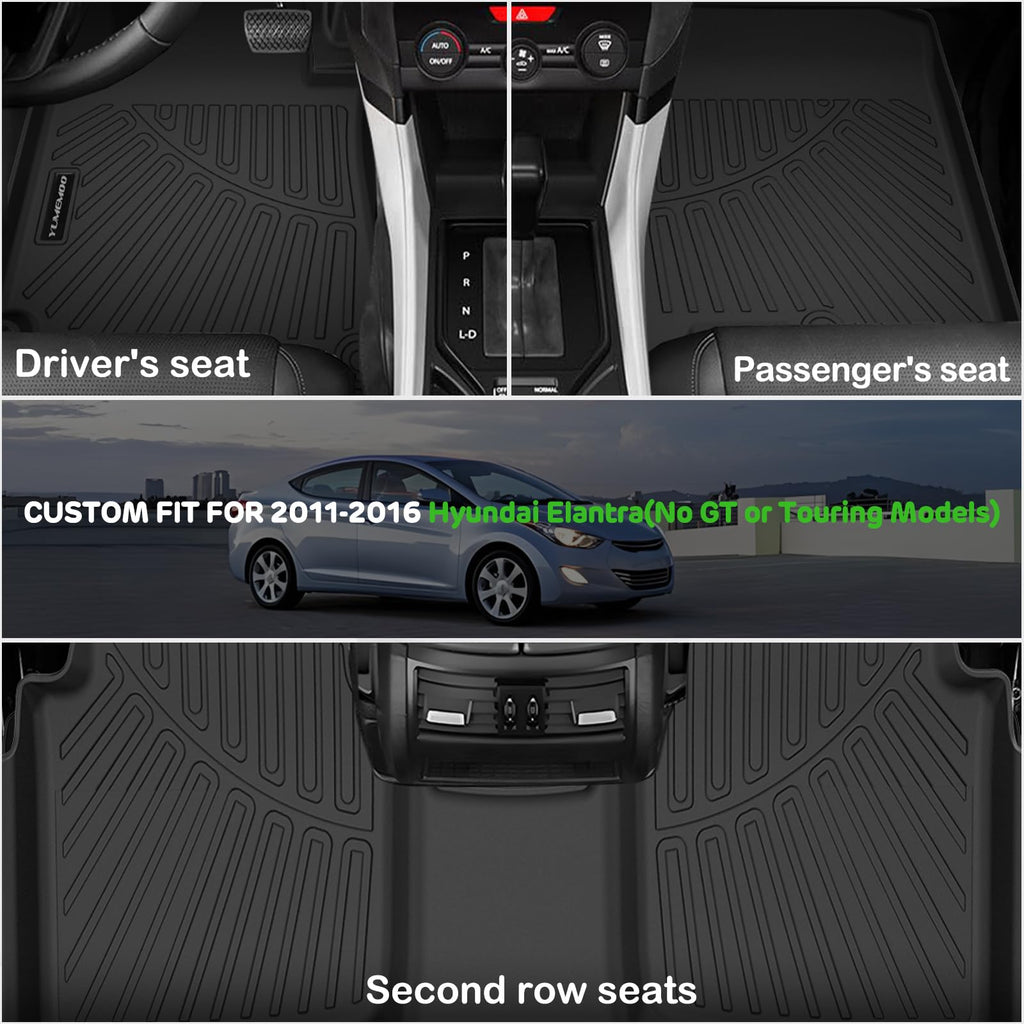 Floor Mats for 2011-2016 Hyundai Elantra All Weather TPE Floor Liners Custom Fit for Elantra 2011-2016 1st & 2nd Row Anti-Slip Full Set Car Mats(Not Fit GT or Touring Models)